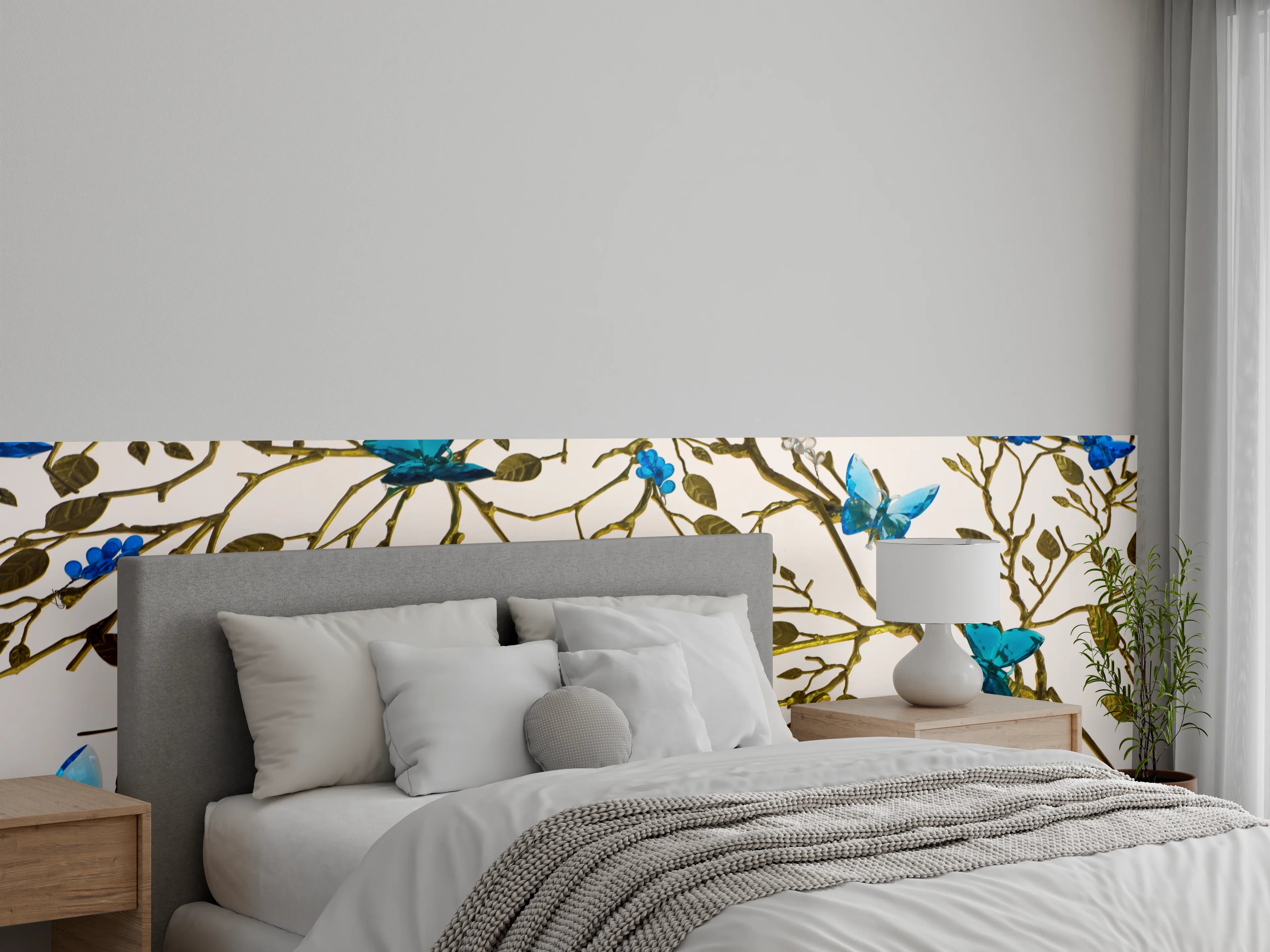 Wandverkleidung Schlafzimmer - Schmetterlinge auf Zweigen Wanddekor