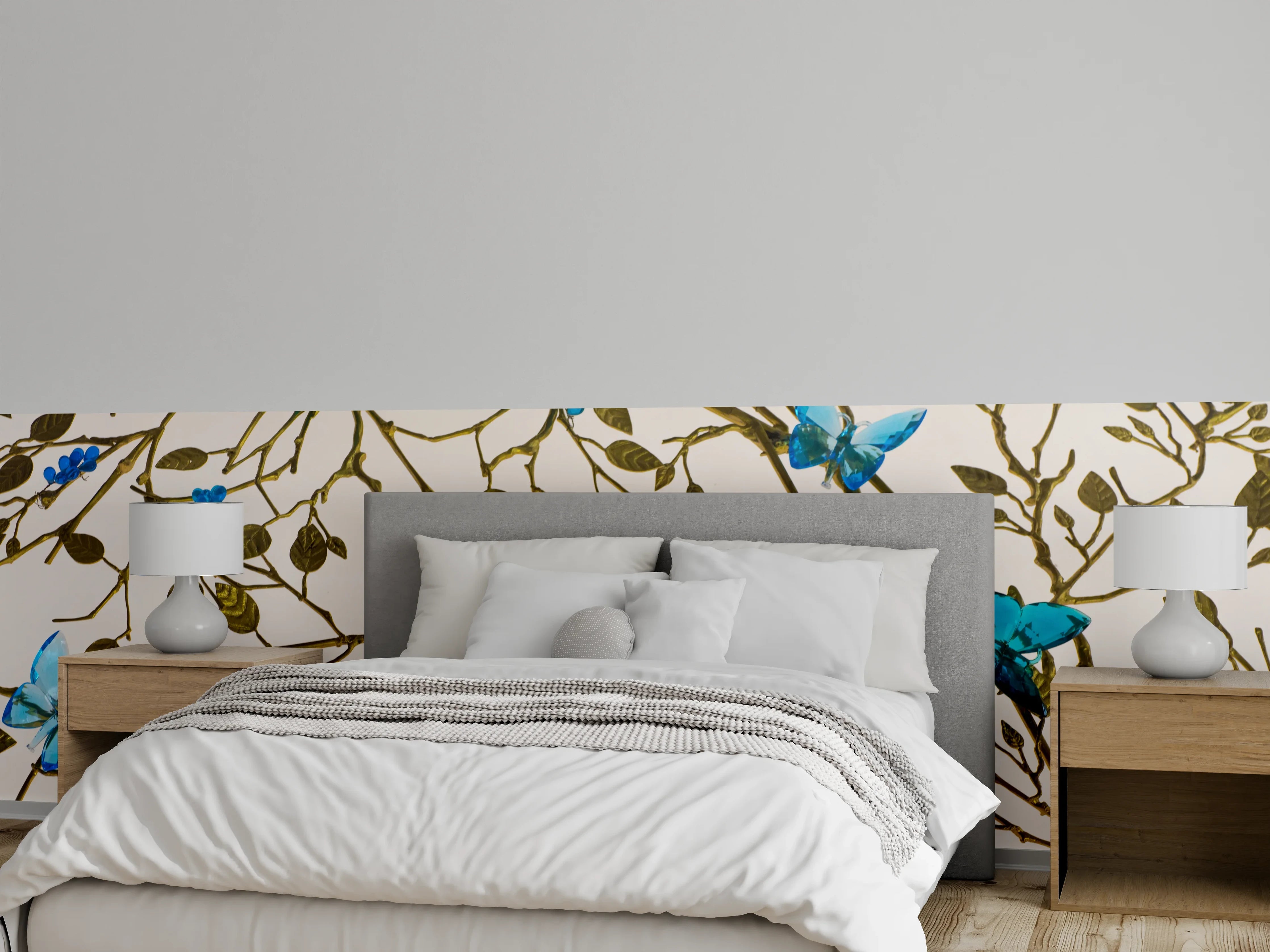 Wandverkleidung Schlafzimmer - Schmetterlinge auf Zweigen Wanddekor