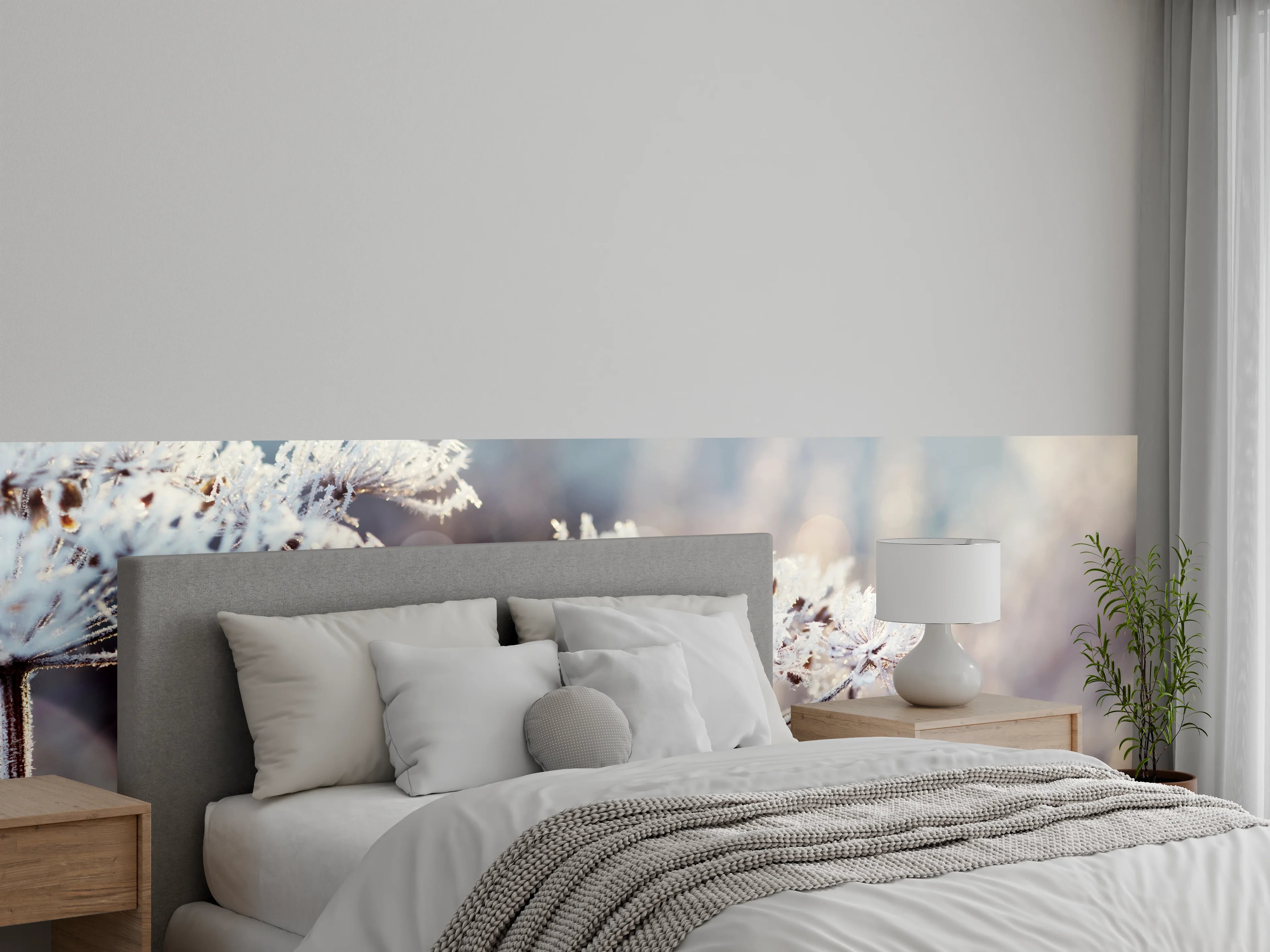 Wandverkleidung Schlafzimmer - Schneetau auf Pflanzen