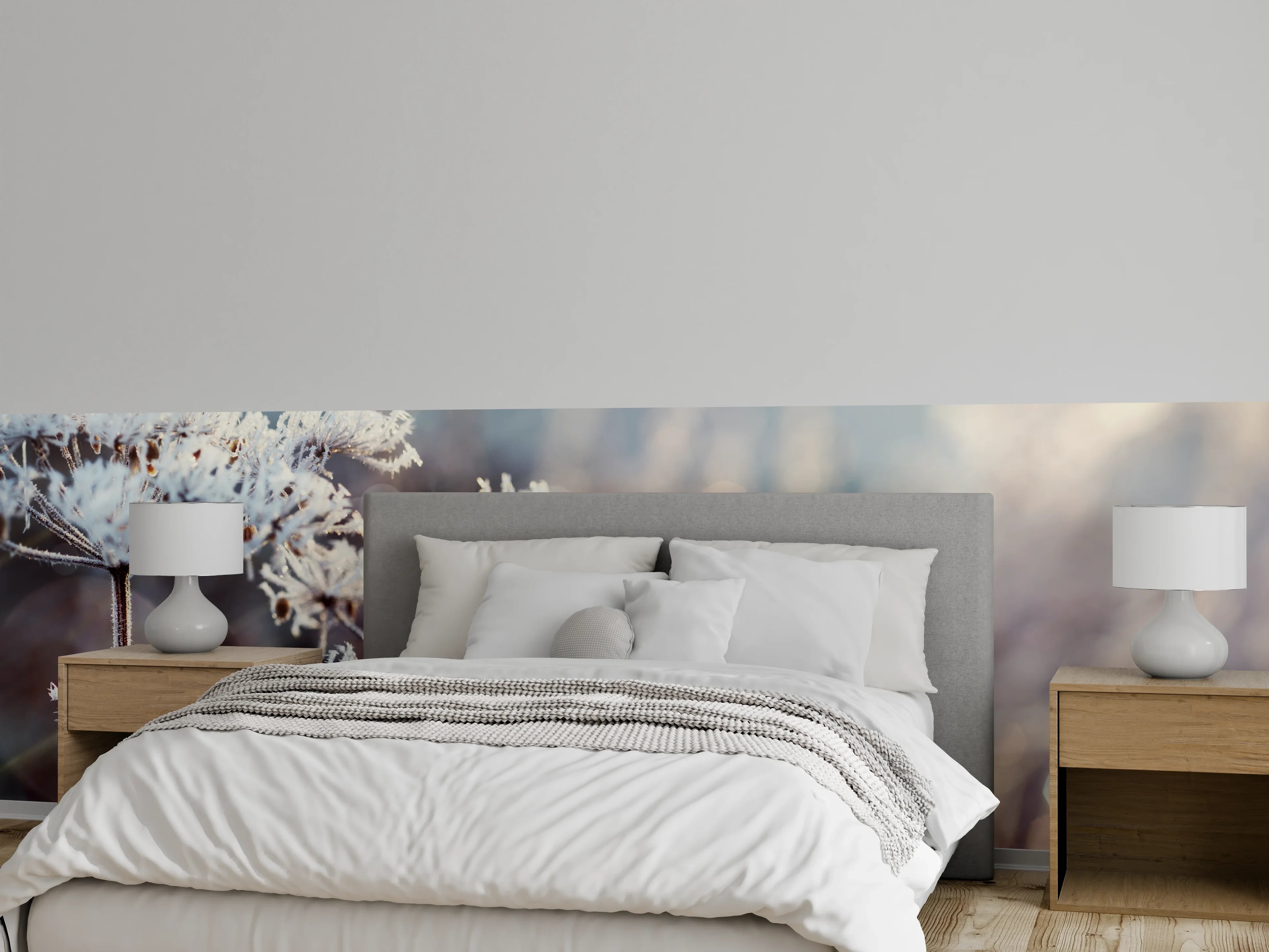 Wandverkleidung Schlafzimmer - Schneetau auf Pflanzen