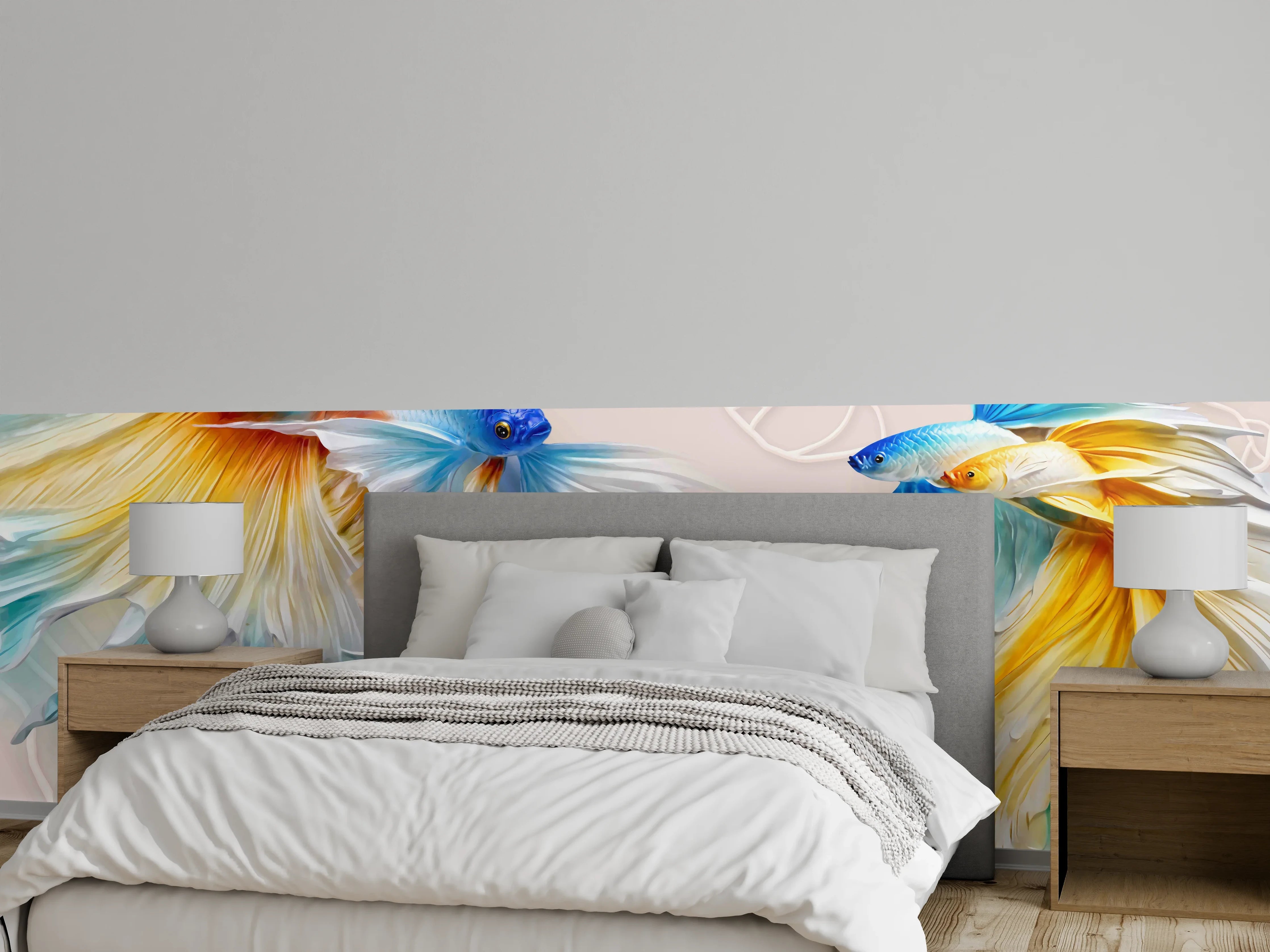 Wandverkleidung Schlafzimmer - Schöne Fische auf Rosa Hintergrund