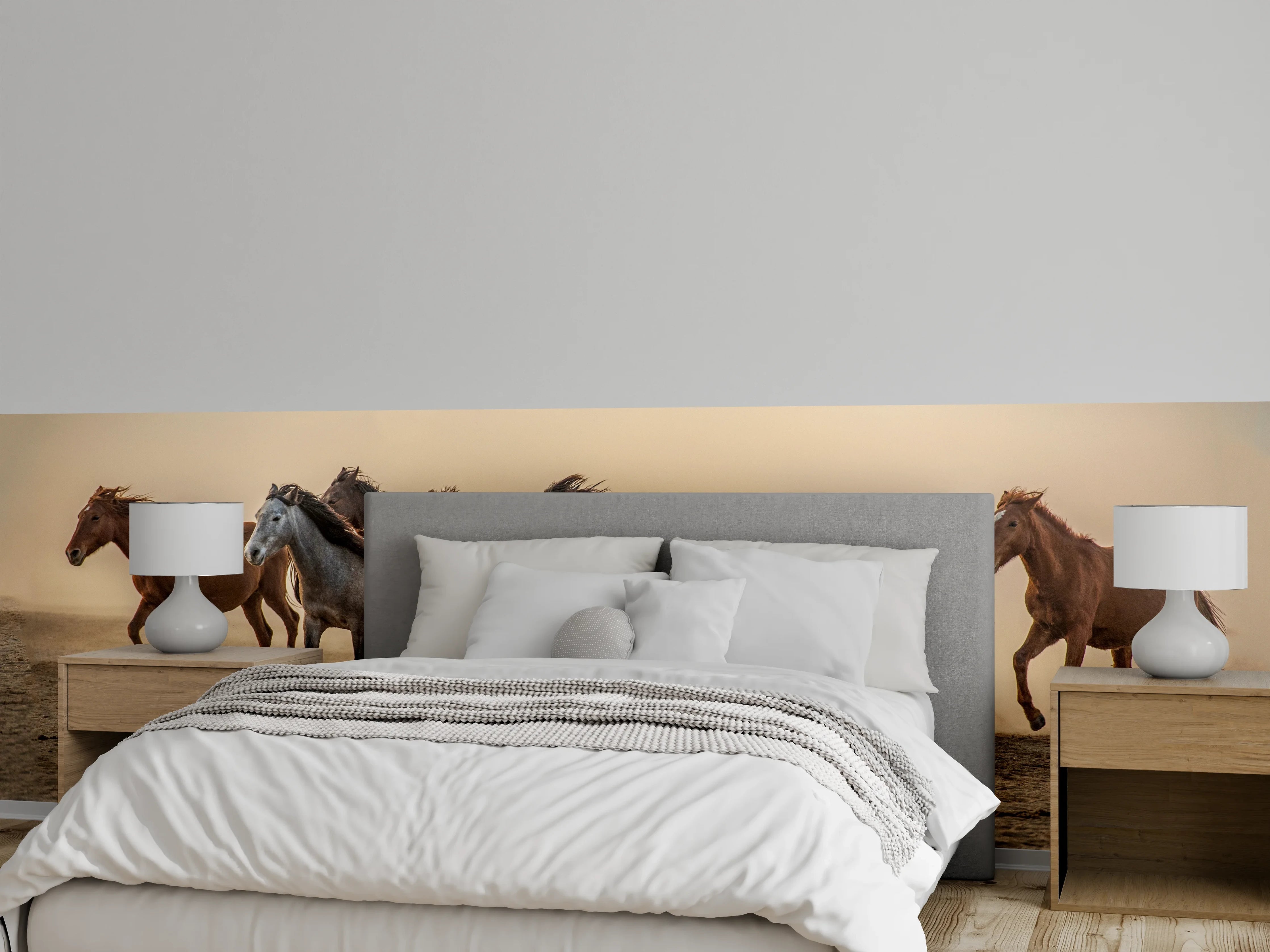 Wandverkleidung Schlafzimmer - Schöne galoppierende Pferdeherde 
