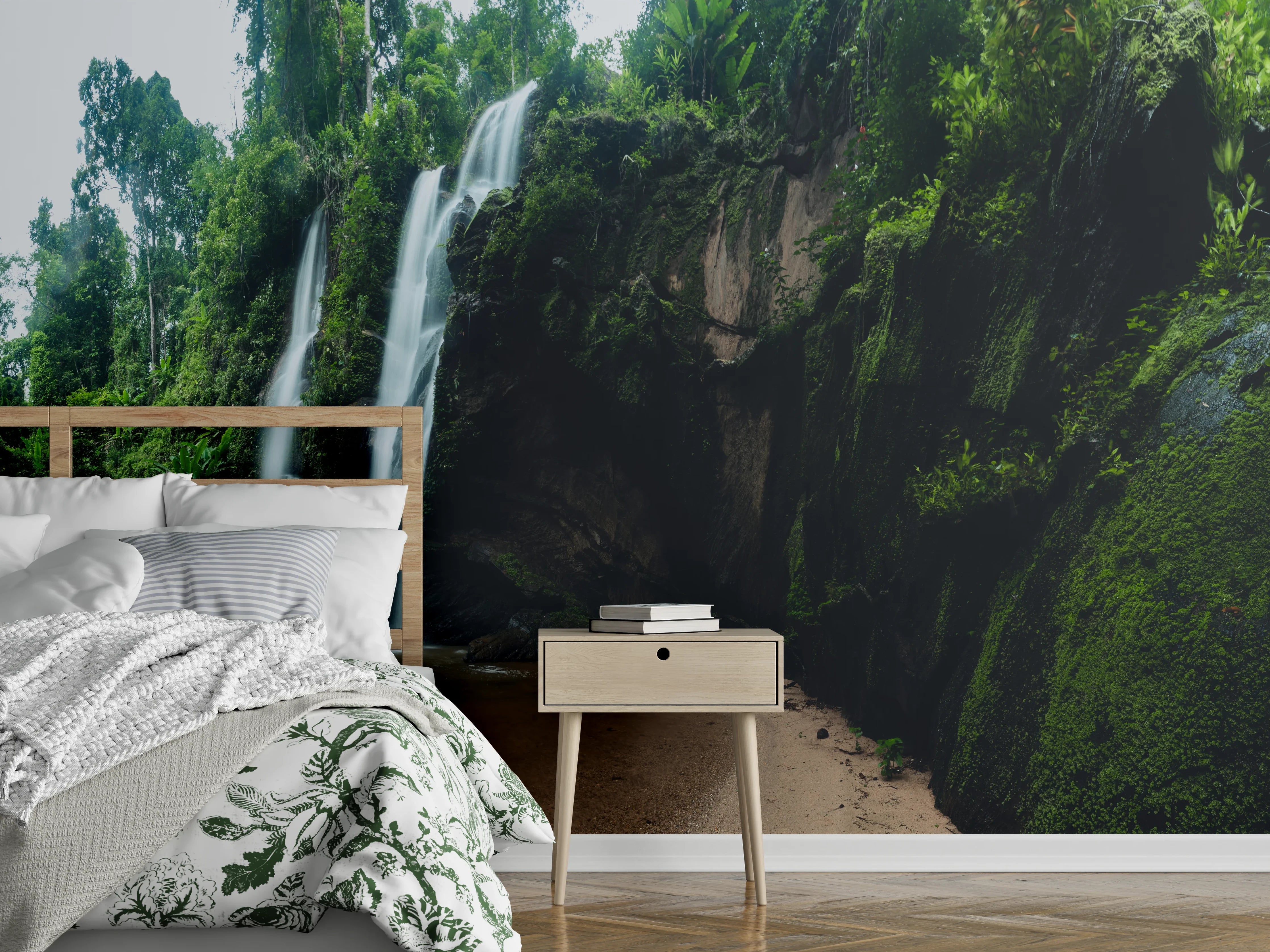 Wandverkleidung Schlafzimmer - Schöner Wasserfall im Dschungel