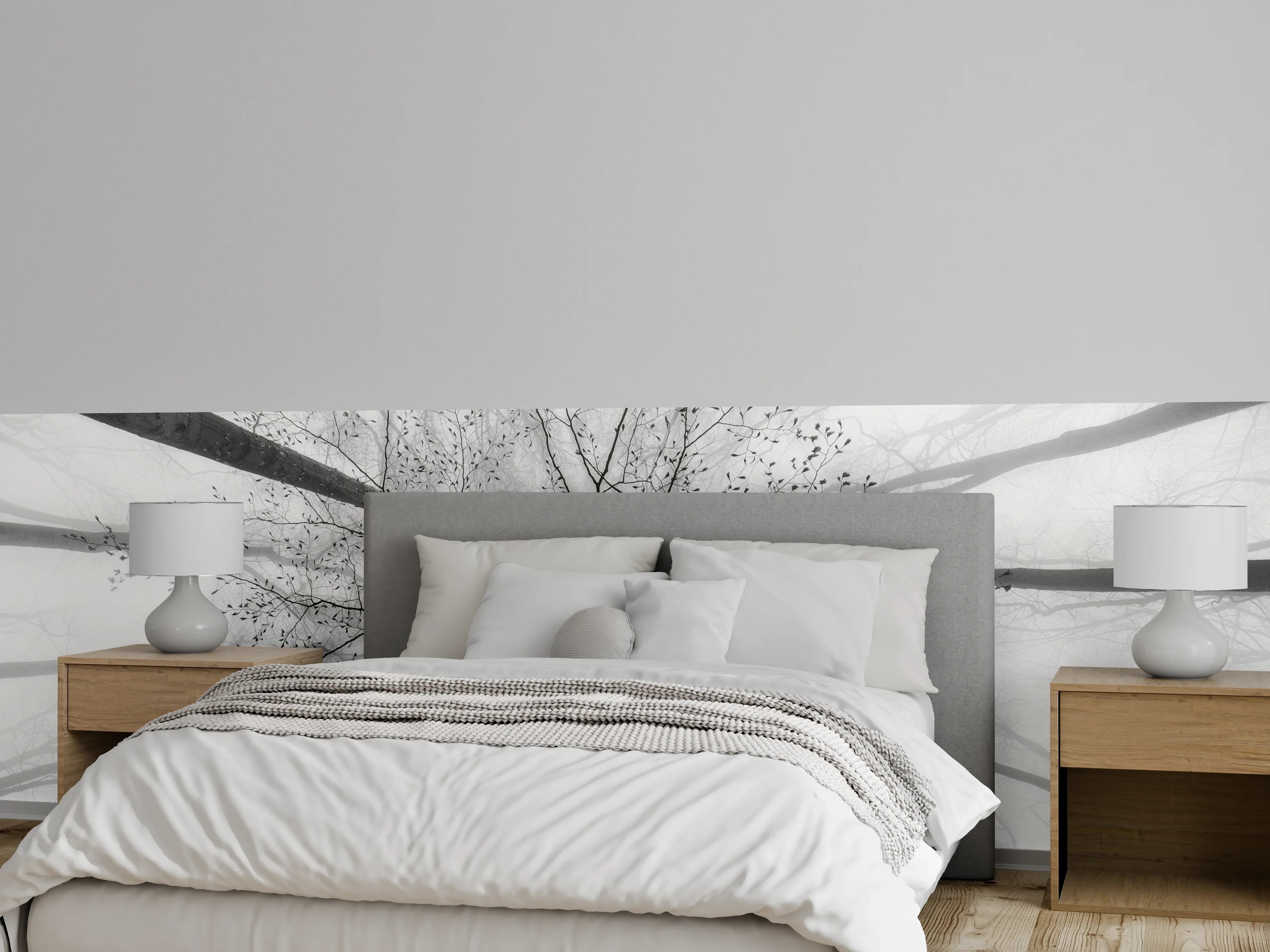 Wandverkleidung Schlafzimmer - Schwarz-Weiß Baumkronen Fotomotiv