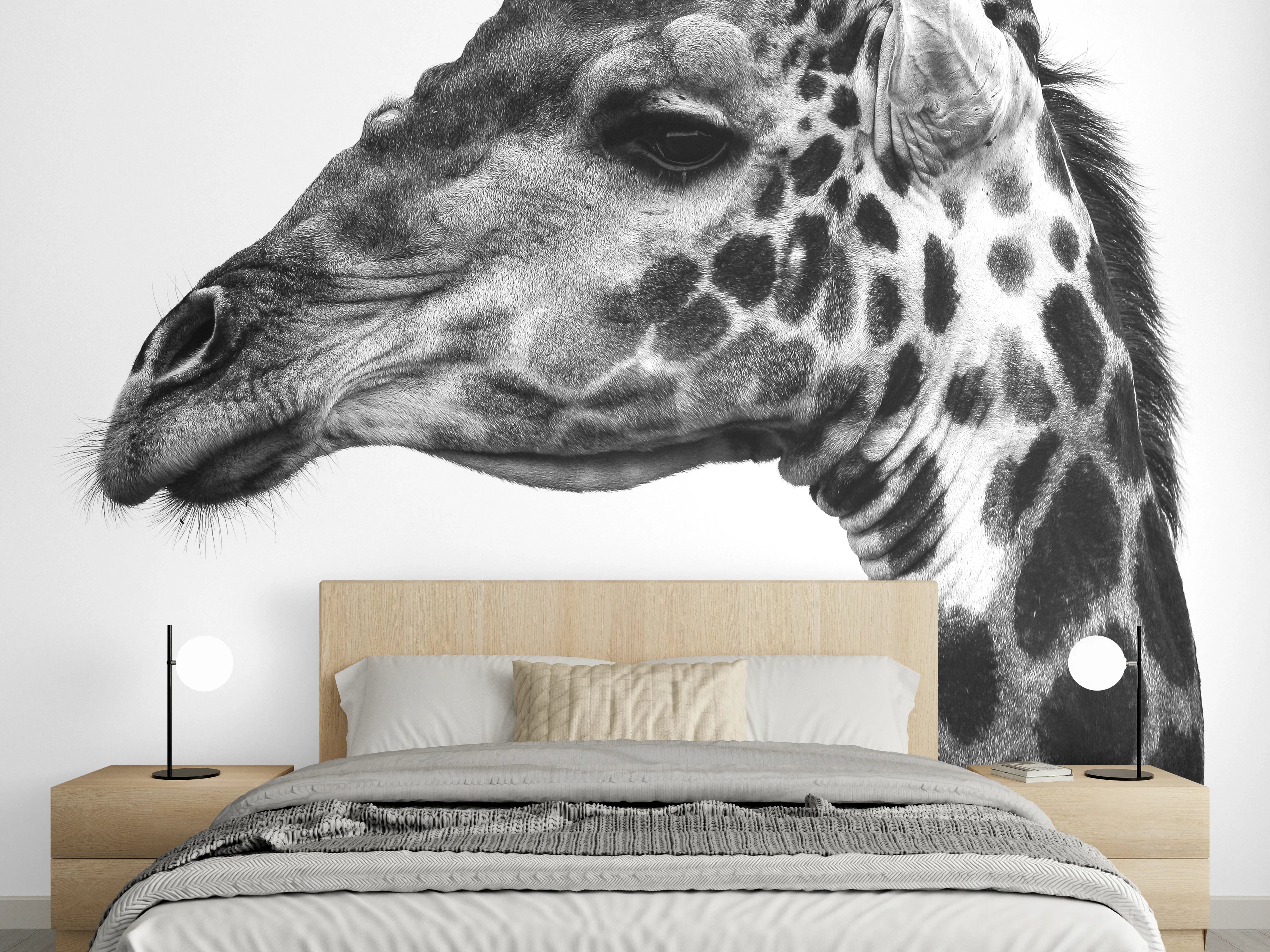 Wandverkleidung Schlafzimmer - Schwarz-Weiß Giraffenporträt