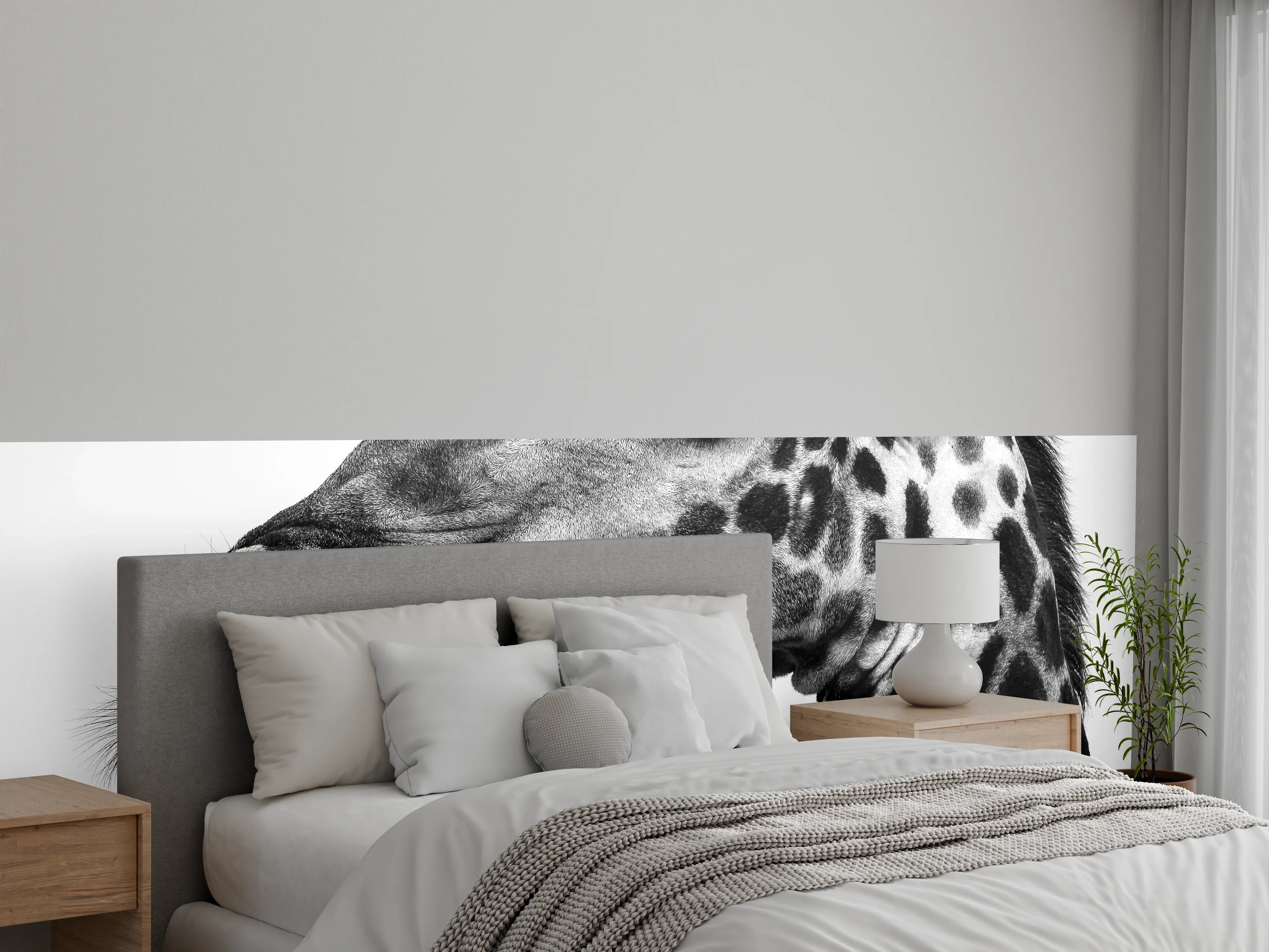 Wandverkleidung Schlafzimmer - Schwarz-Weiß Giraffenporträt