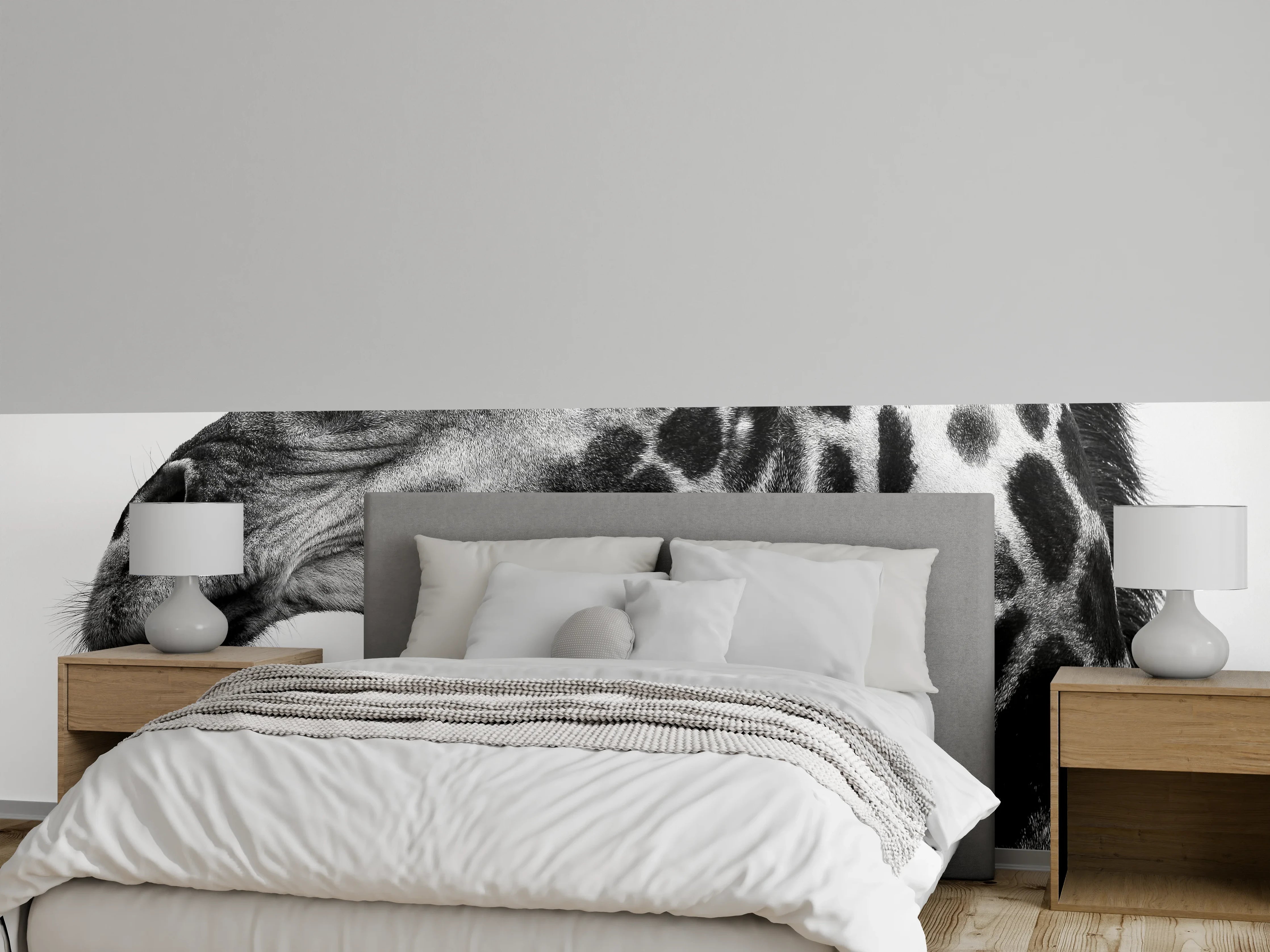 Wandverkleidung Schlafzimmer - Schwarz-Weiß Giraffenporträt
