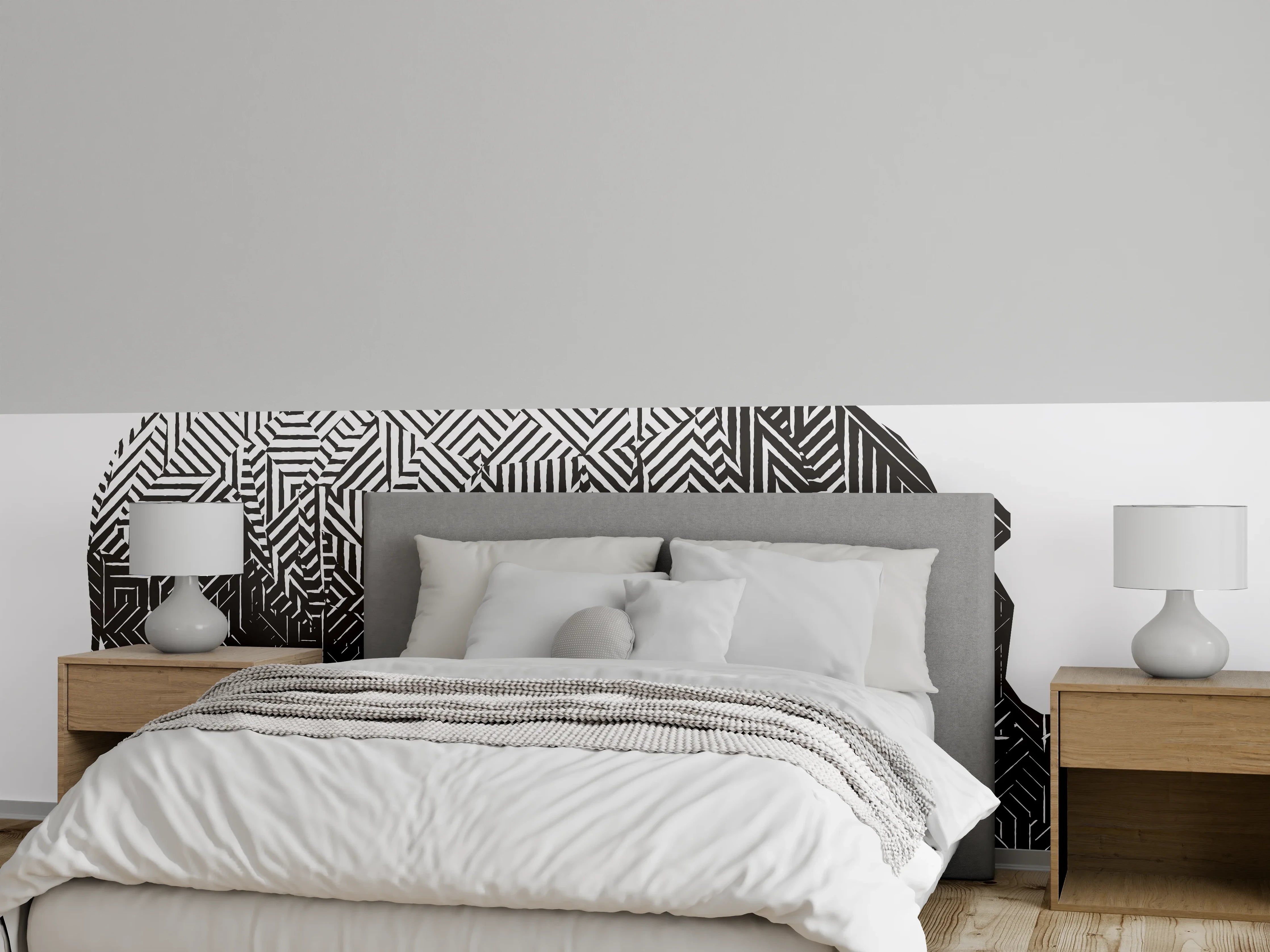 Wandverkleidung Schlafzimmer - Schwarz-Weiß Grafik Nashorn