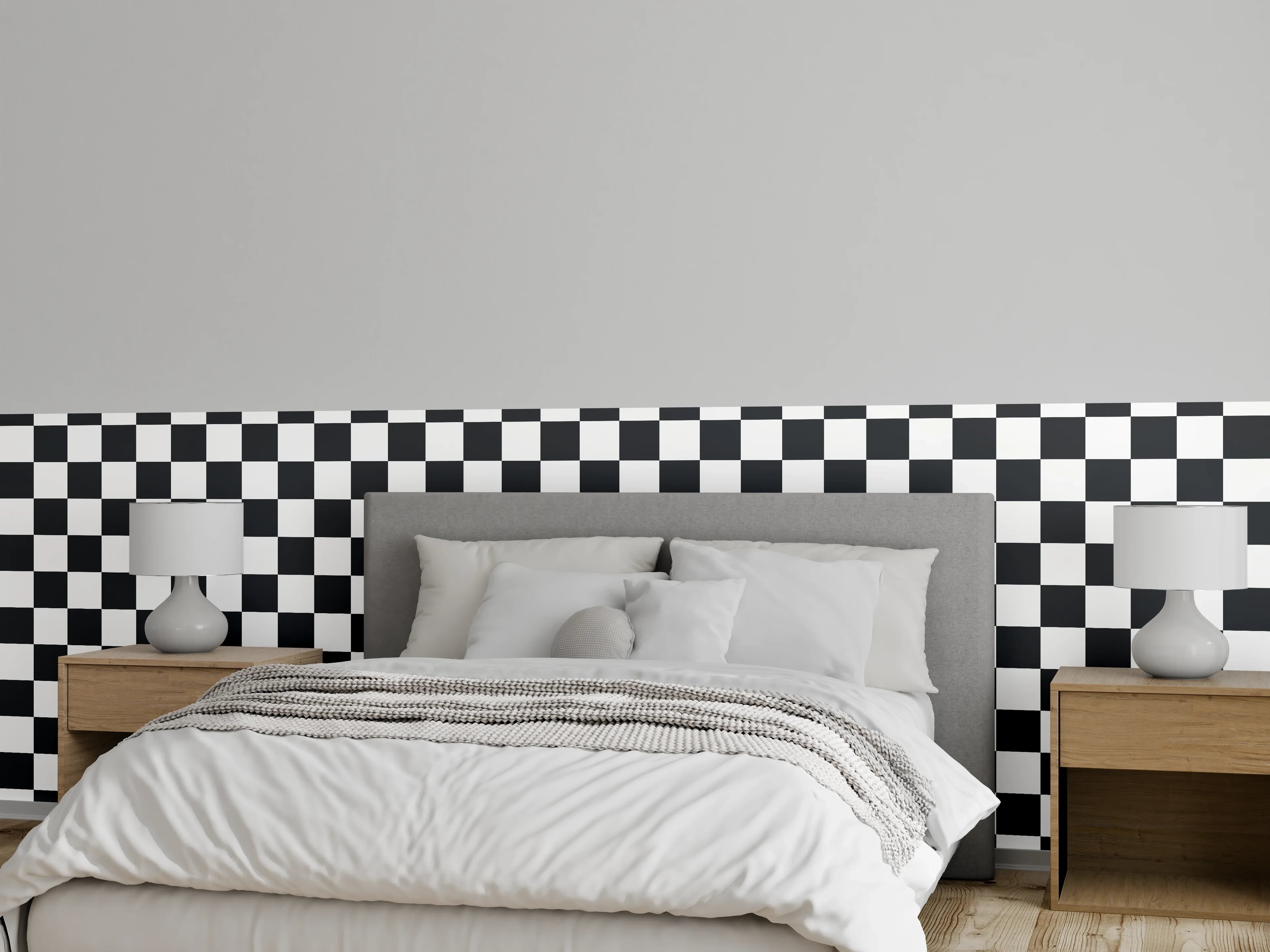 Wandverkleidung Schlafzimmer - Schwarz-Weiß Karomuster