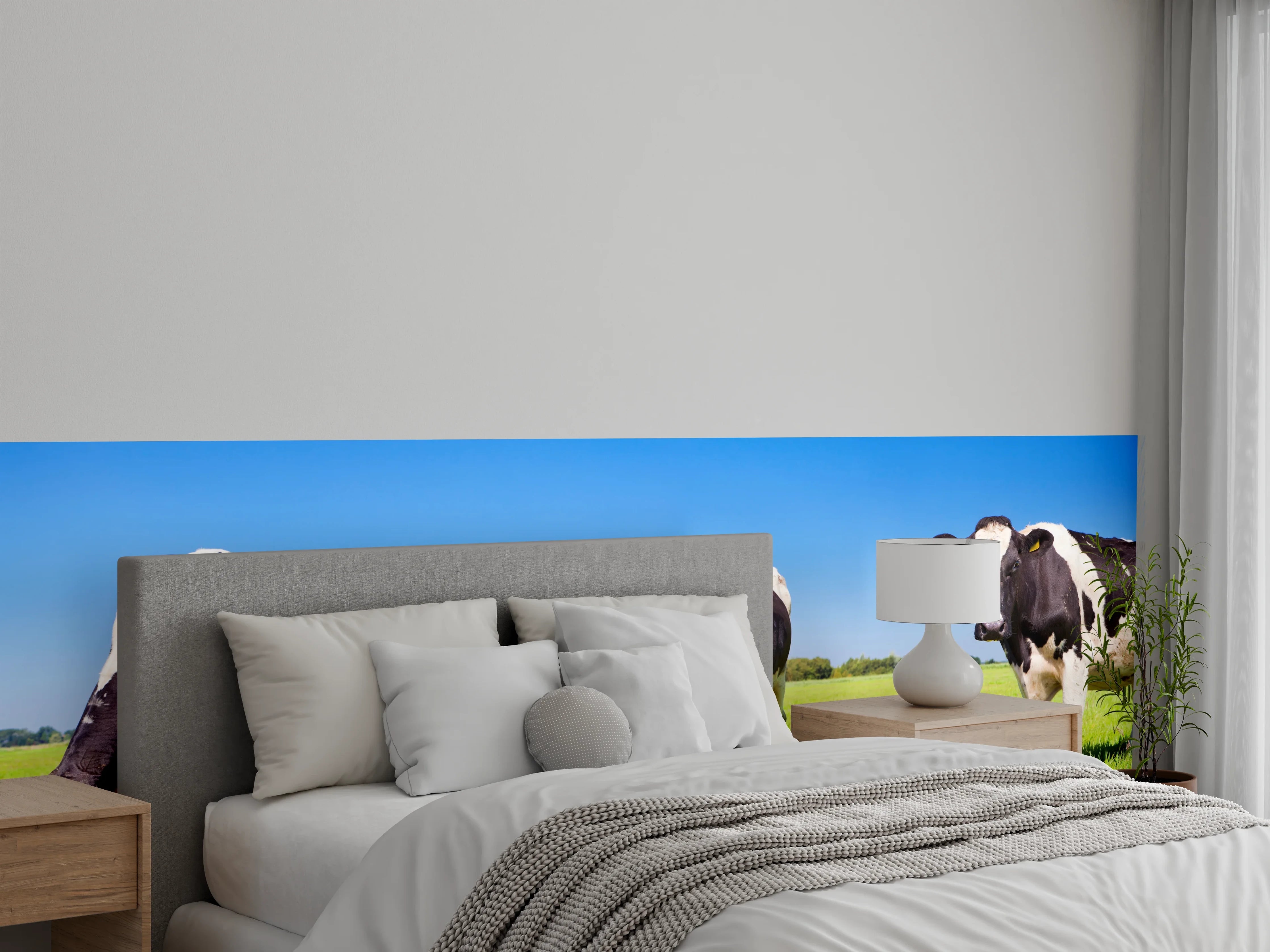 Wandverkleidung Schlafzimmer - Schwarz-Weiß-Kühe auf grüner Weide