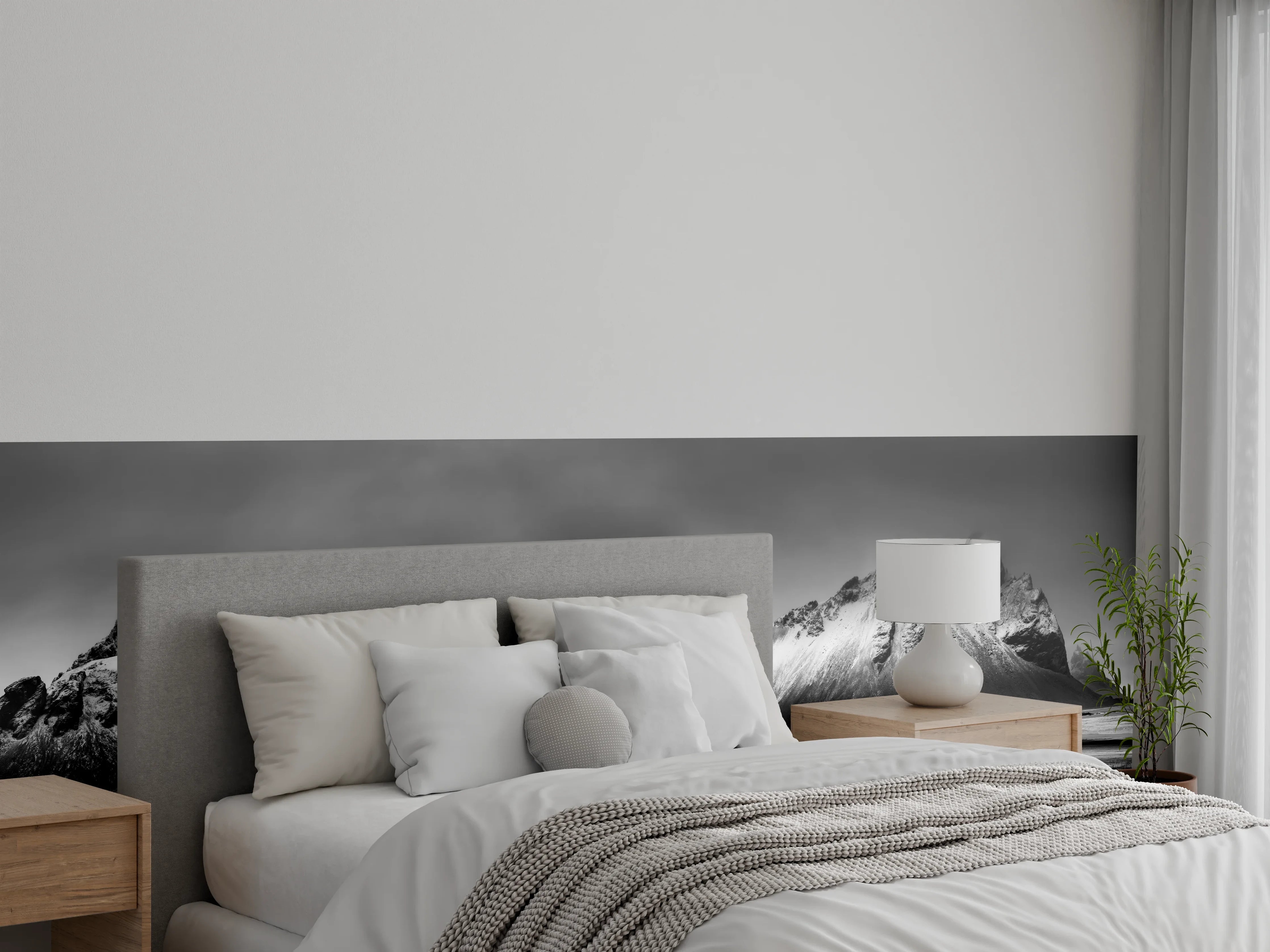 Wandverkleidung Schlafzimmer - Schwarz-Weiß Panoramablick auf beeindruckende Berge