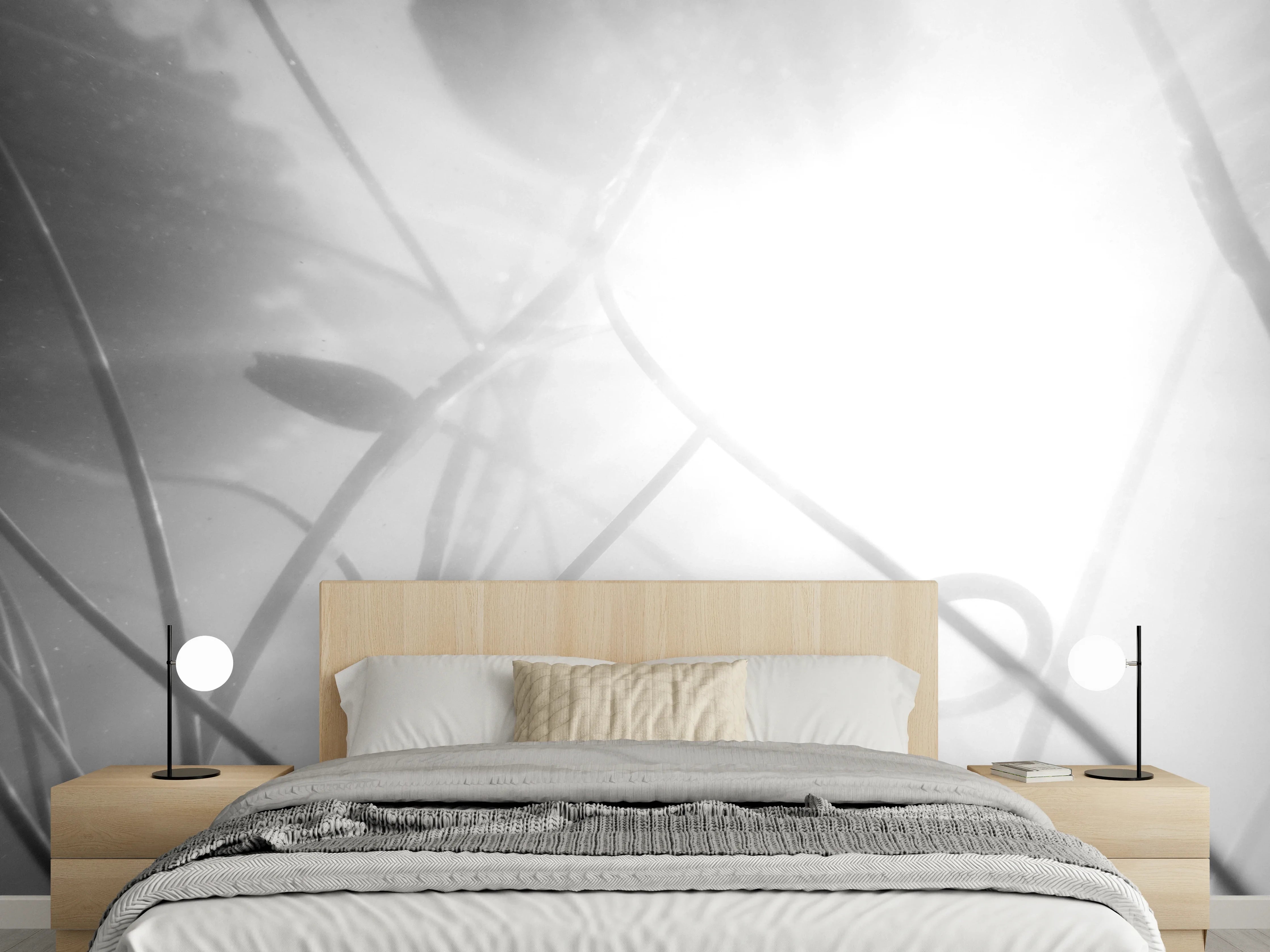 Wandverkleidung Schlafzimmer - Schwarz-Weiß Pflanzen-Silhouette Fotografie