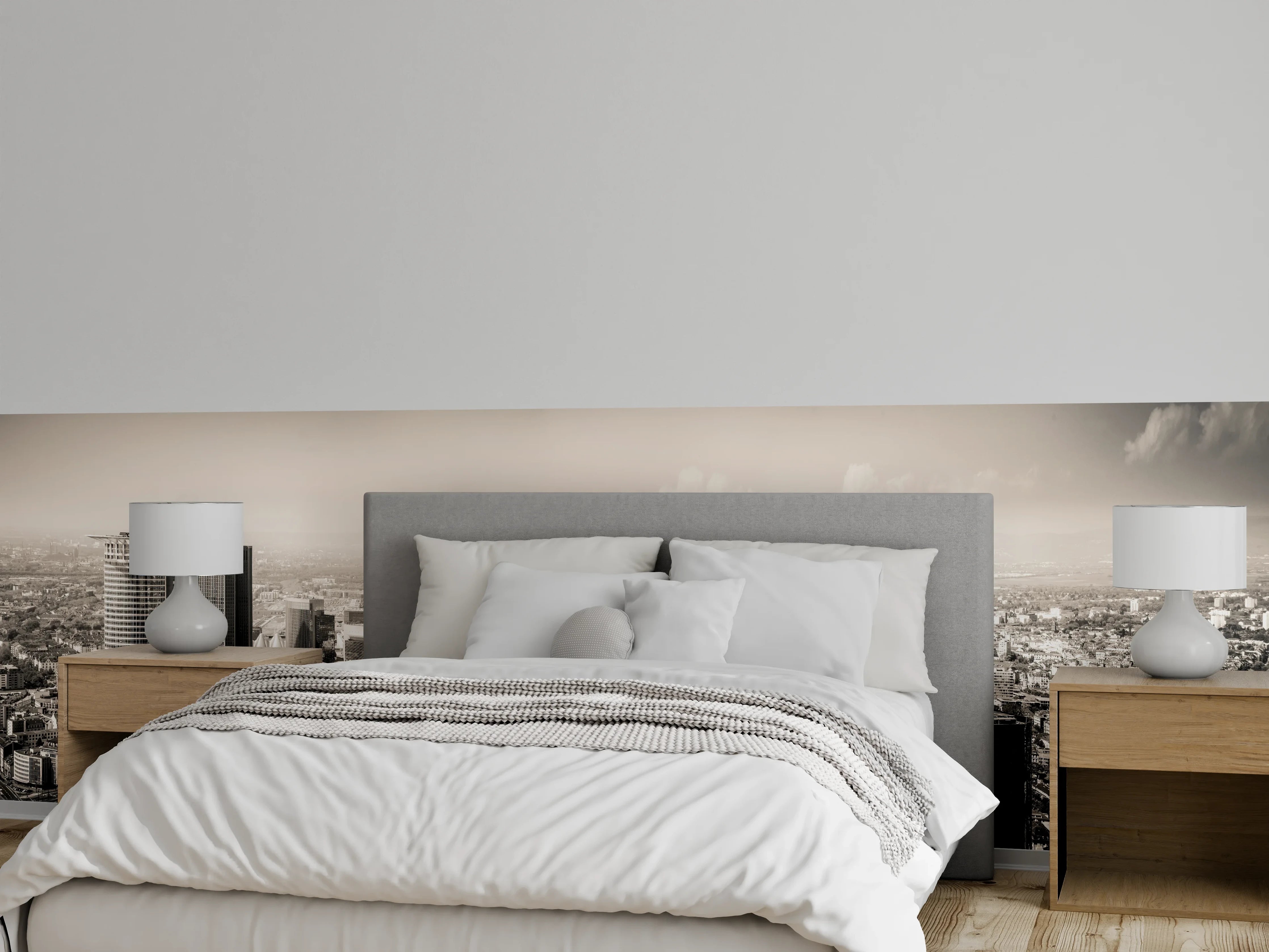Wandverkleidung Schlafzimmer - Schwarz-Weiß Skyline Panorama