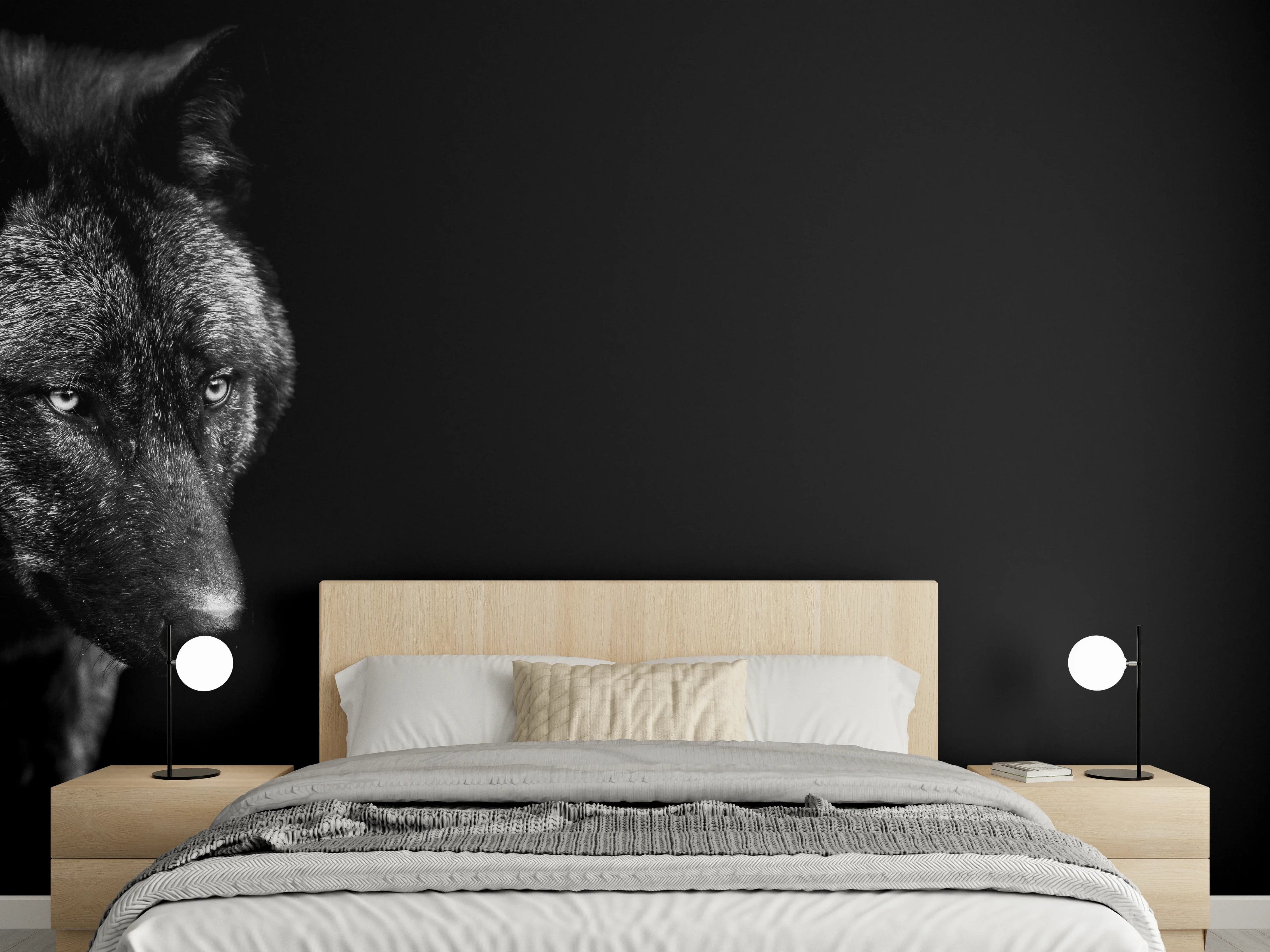 Wandverkleidung Schlafzimmer - Schwarz-Weiß Wolf Porträt