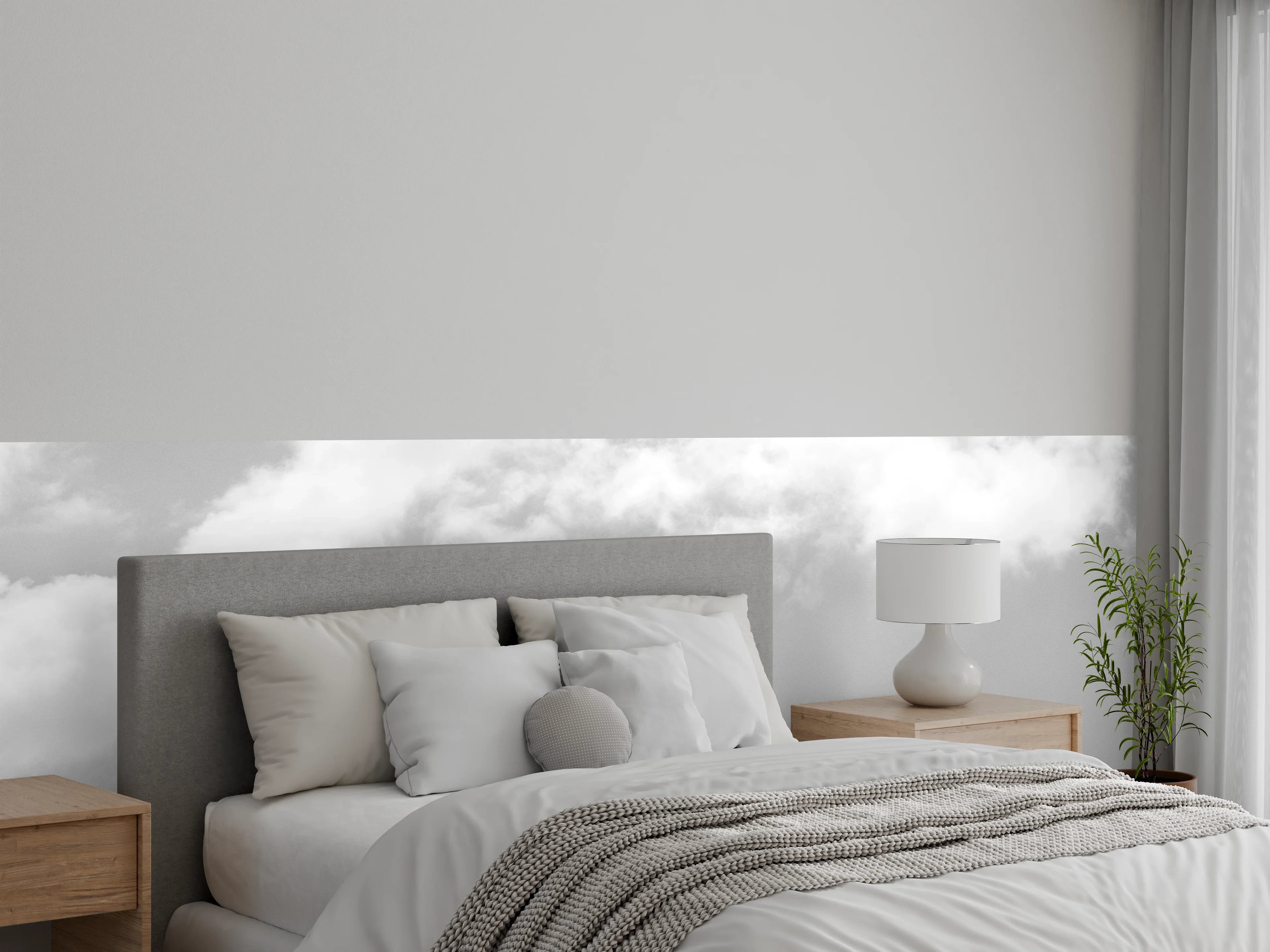 Wandverkleidung Schlafzimmer - Schwarz-Weiß Wolken über ruhigem Meer