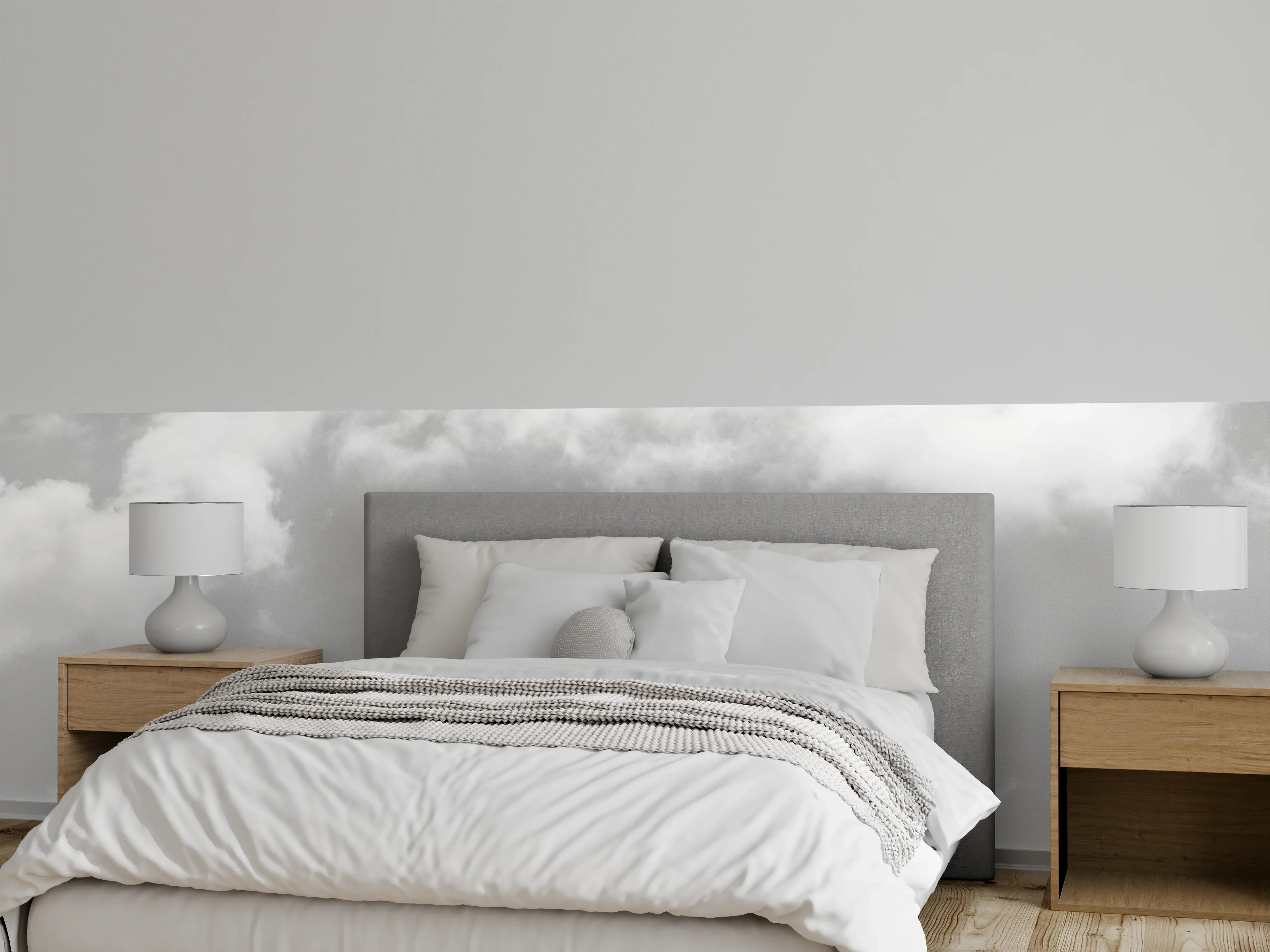 Wandverkleidung Schlafzimmer - Schwarz-Weiß Wolken über ruhigem Meer