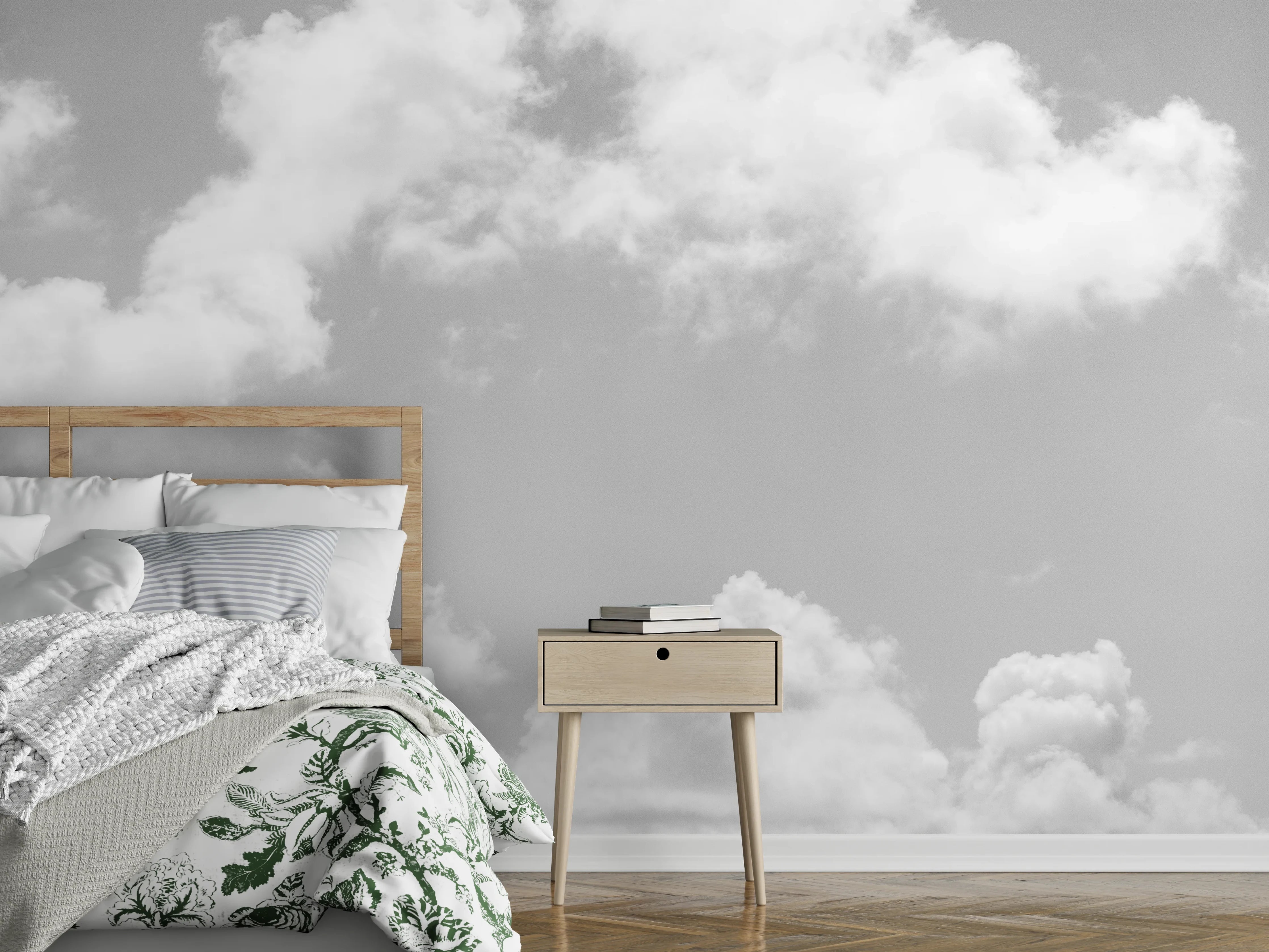 Wandverkleidung Schlafzimmer - Schwarz-Weiß Wolken über ruhigem Meer