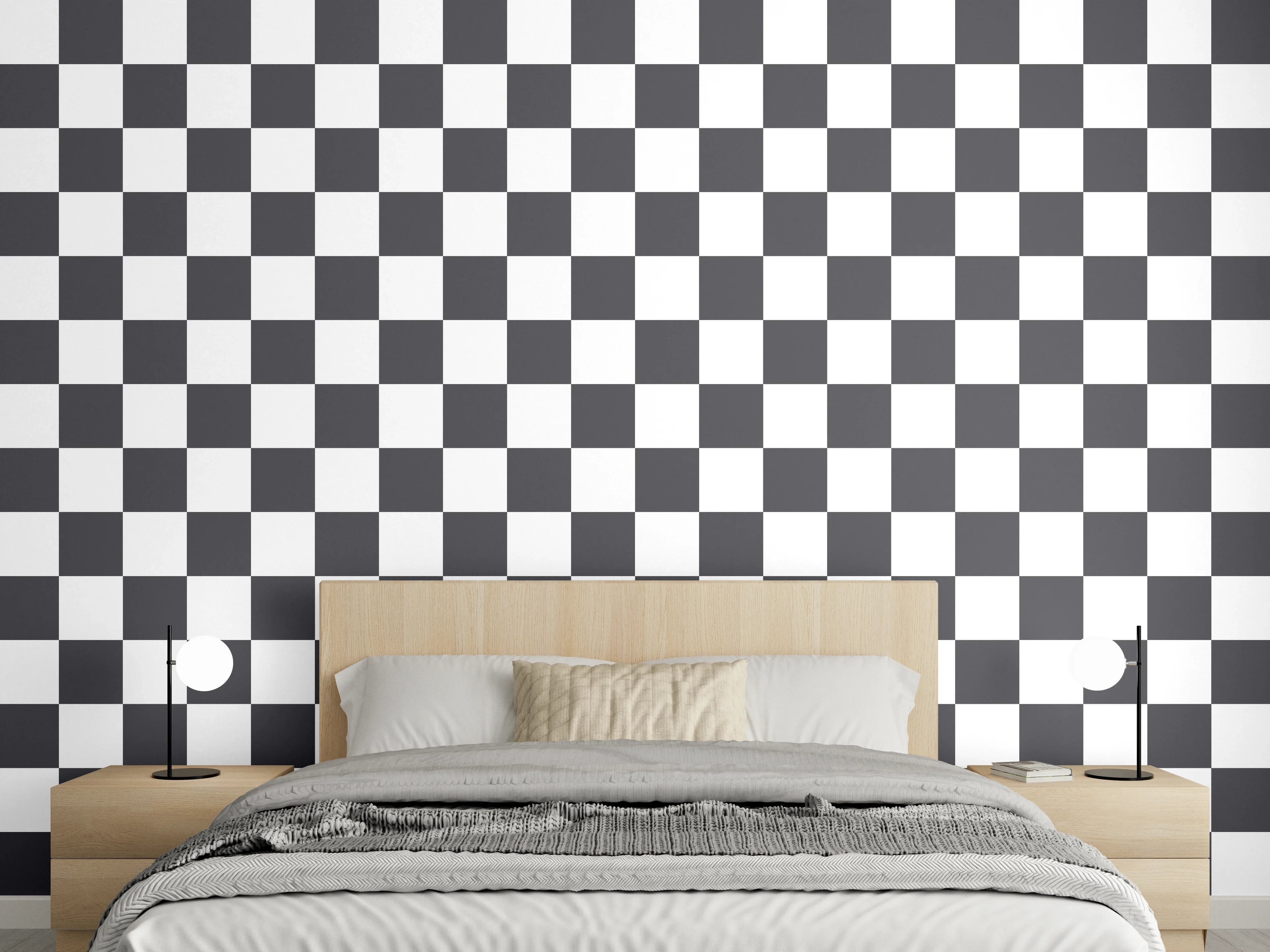 Wandverkleidung Schlafzimmer - Schwarz-Weiße Karos Muster Wanddeko