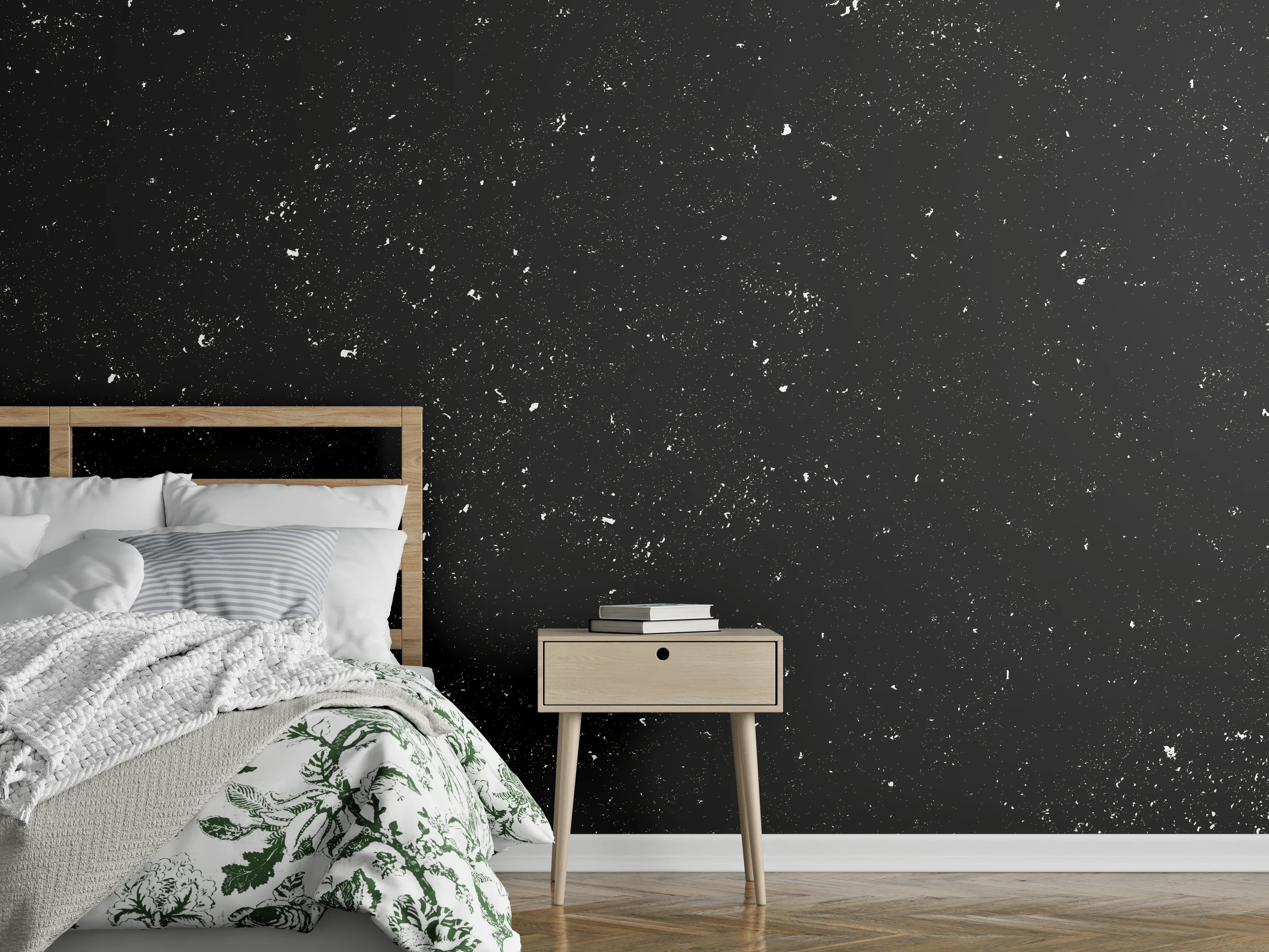 Wandverkleidung Schlafzimmer - Schwarz-Weiße Marmor-Textur mit feinen Details