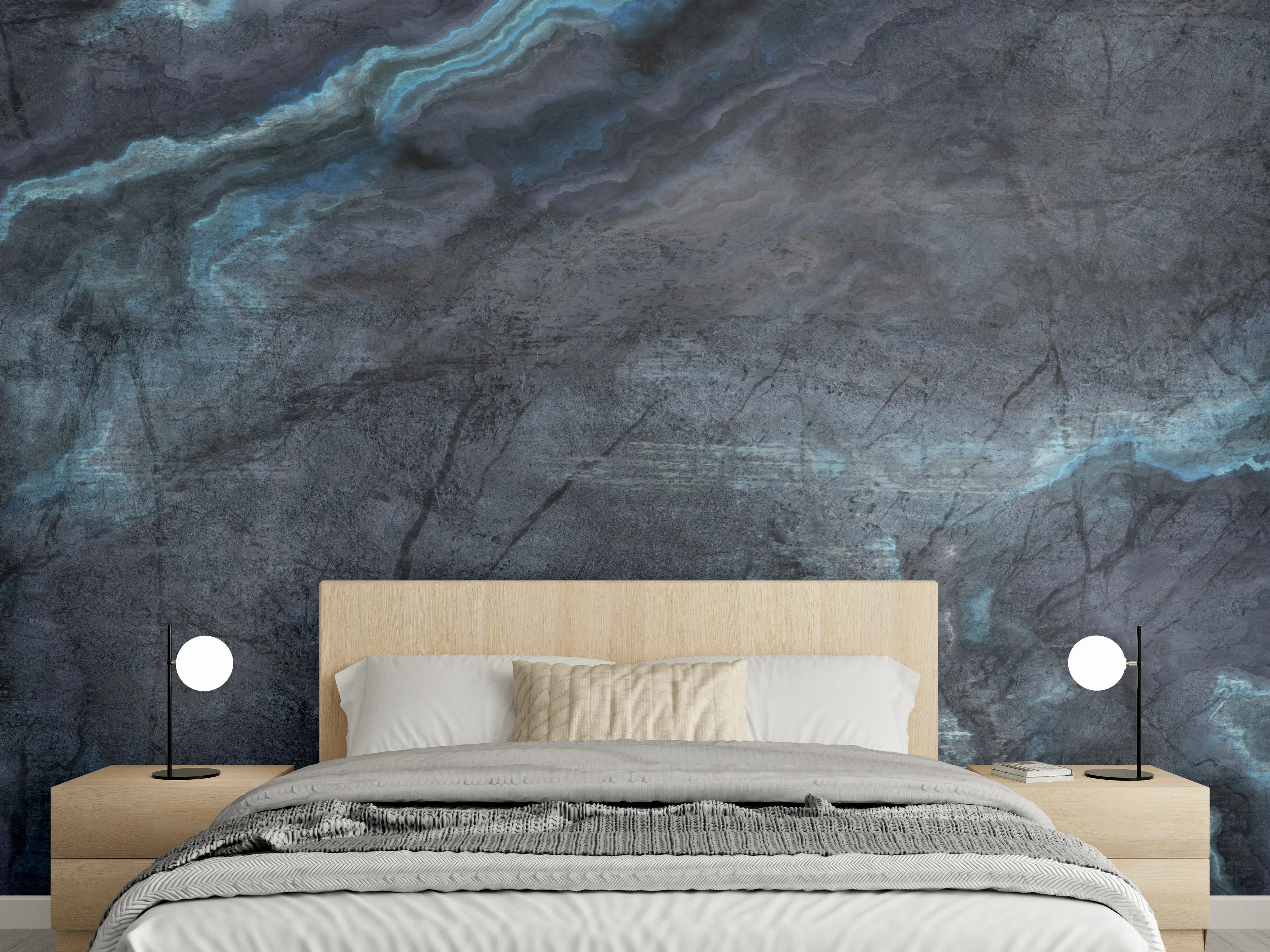 Wandverkleidung Schlafzimmer - Schwarz-blauer Steinhintergrund