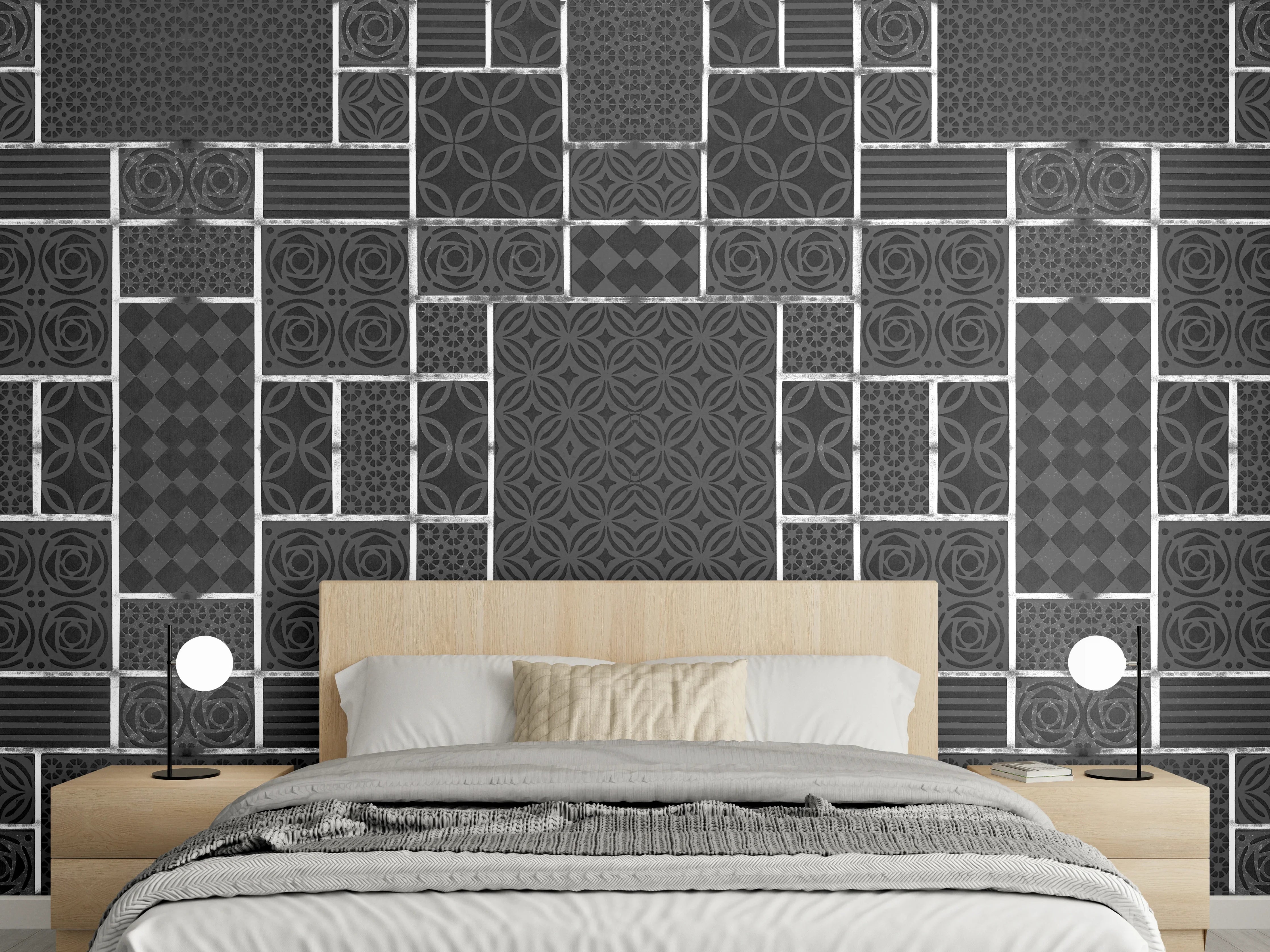Wandverkleidung Schlafzimmer - Schwarz geometrische Fliesen