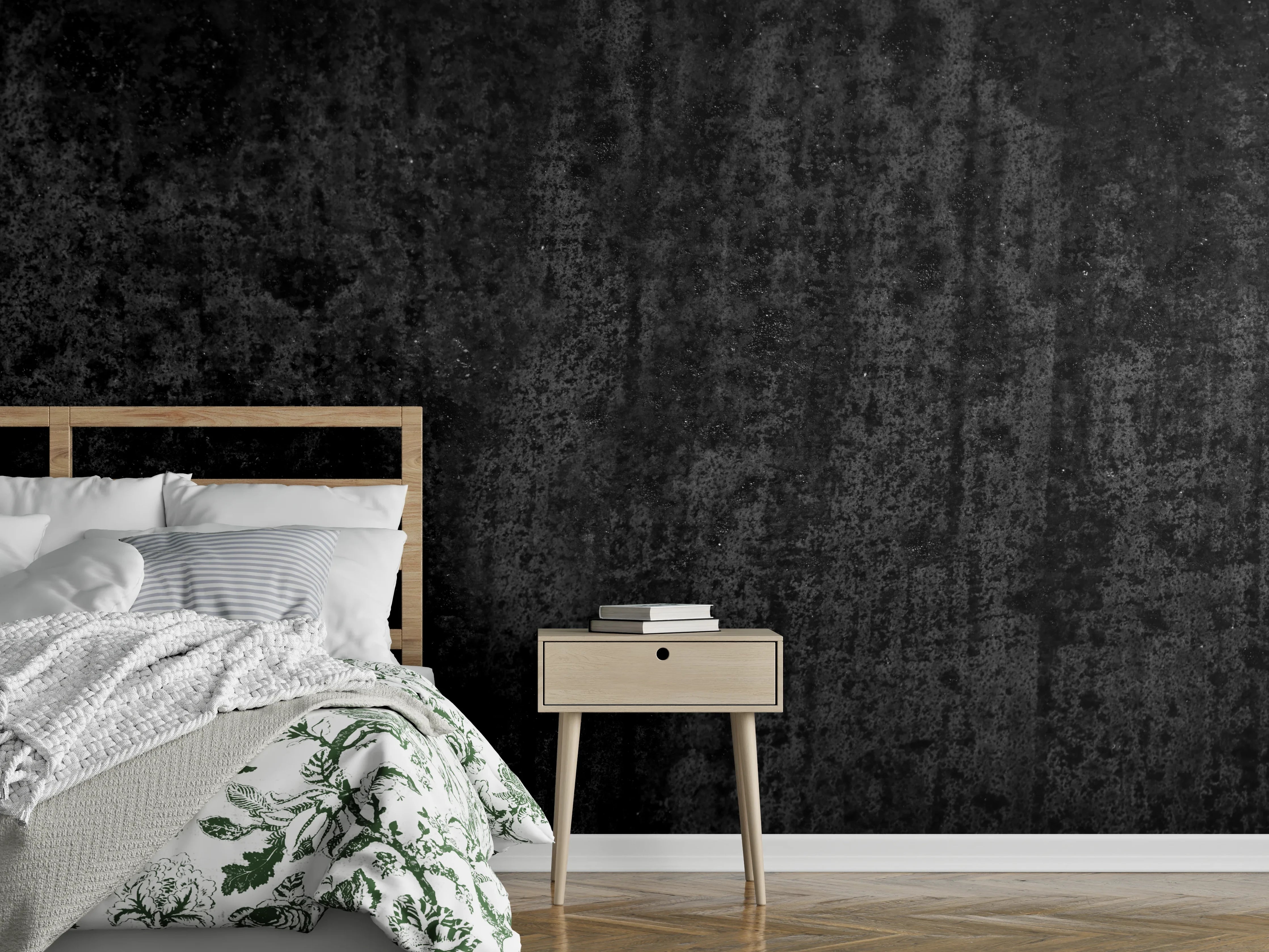 Wandverkleidung Schlafzimmer - Schwarz-graue Rosttextur