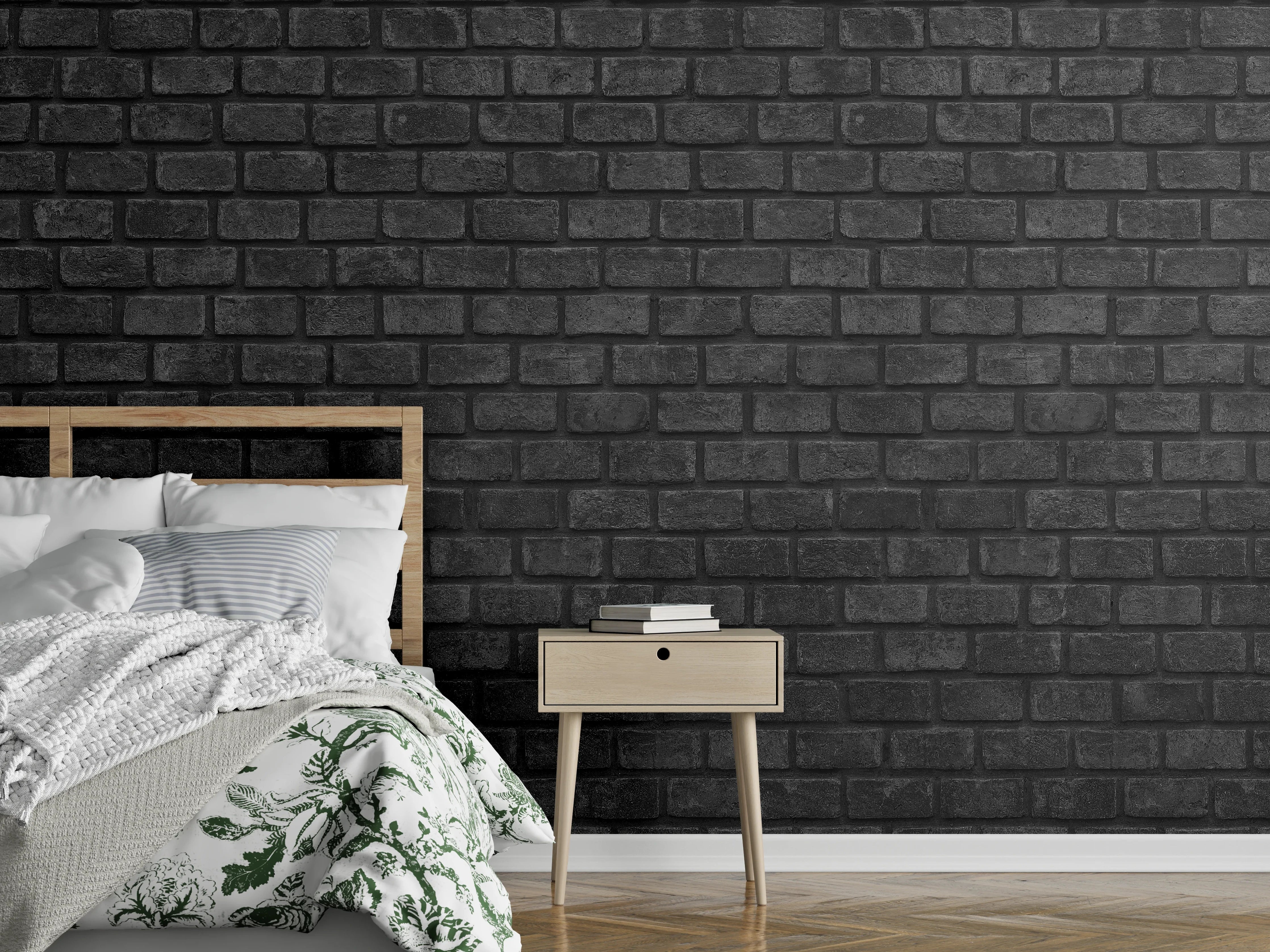 Wandverkleidung Schlafzimmer - Schwarz graue Ziegelwand