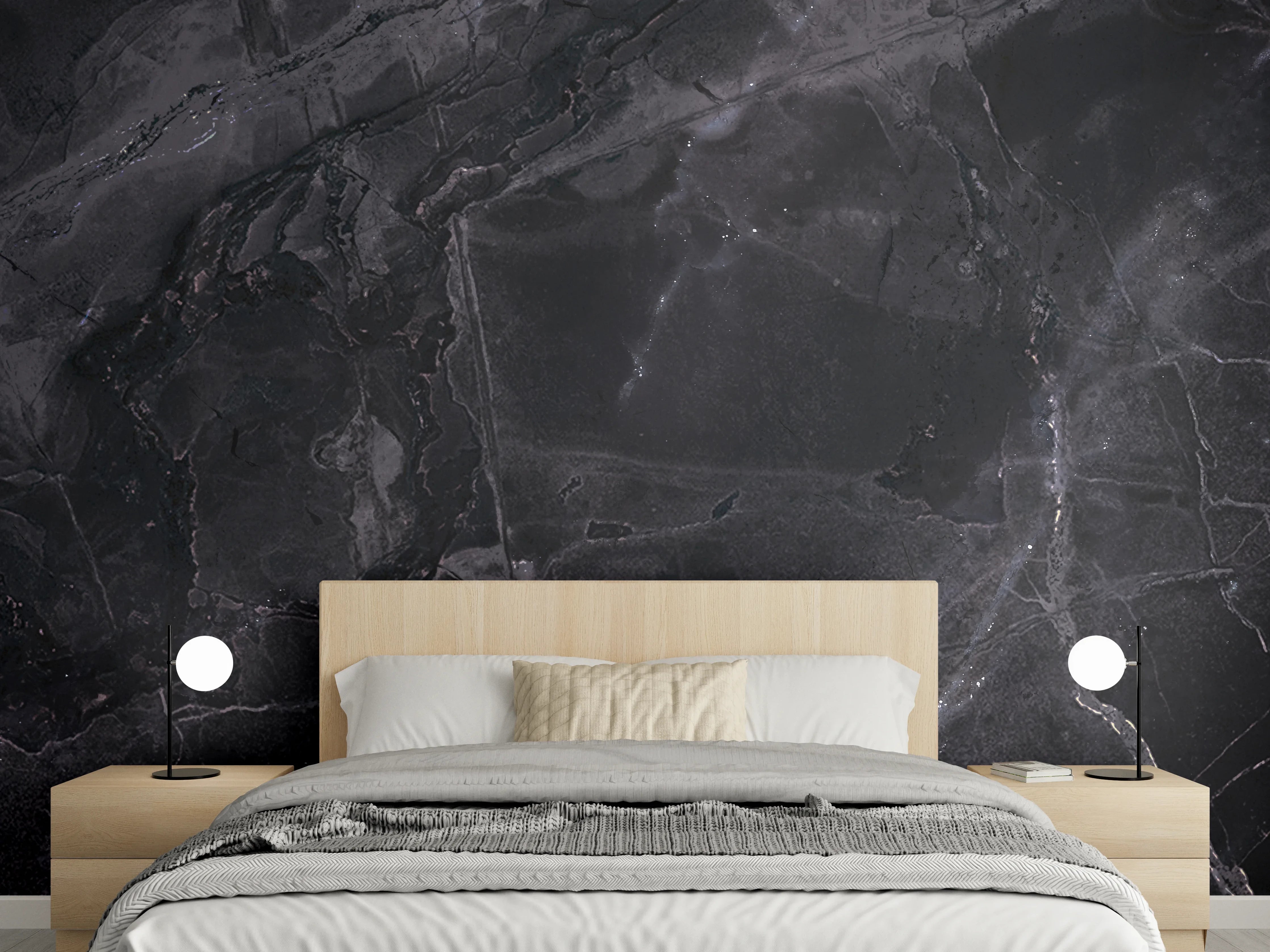Wandverkleidung Schlafzimmer - Schwarz-grauer Marmor