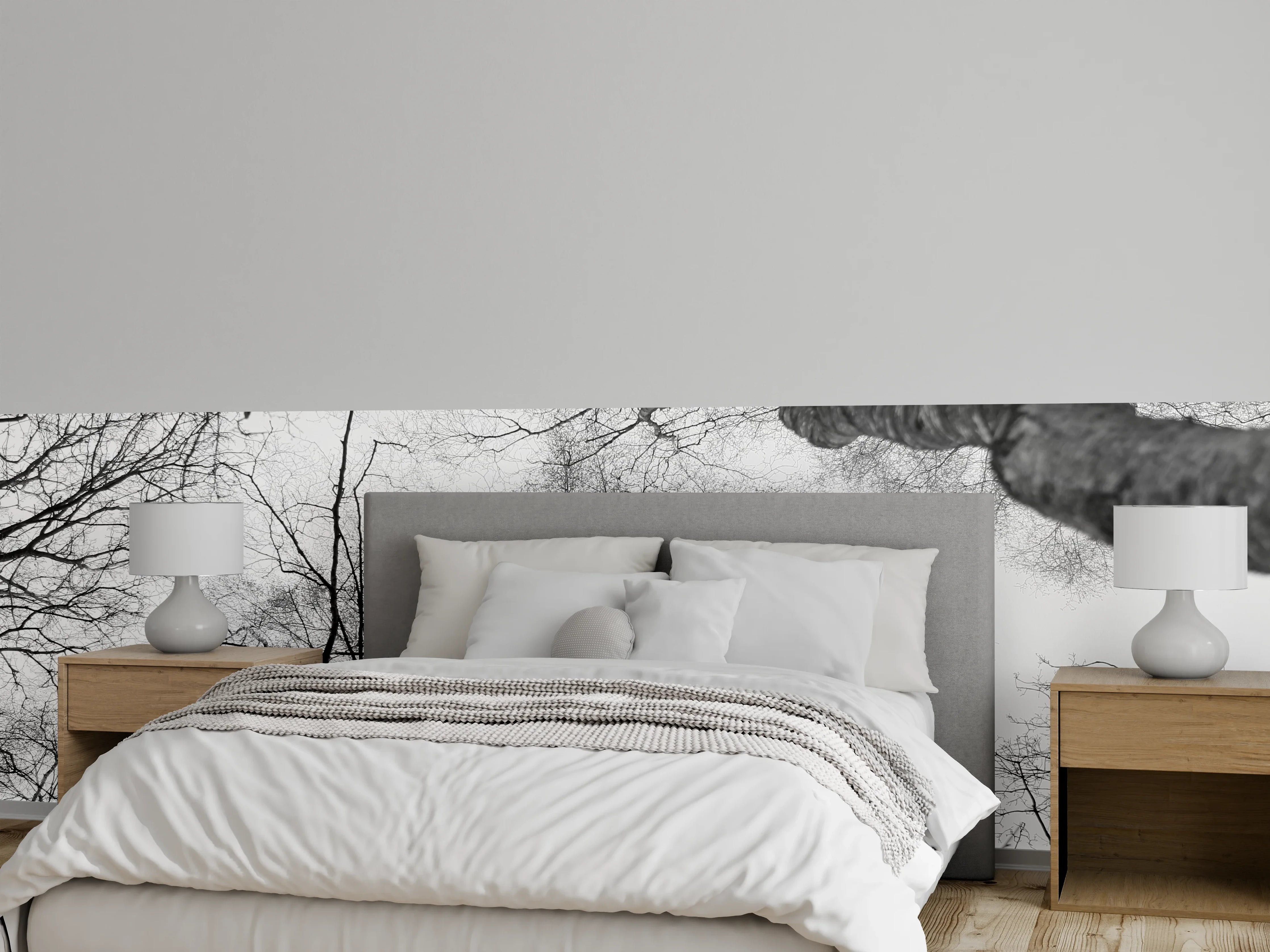 Wandverkleidung Schlafzimmer - Schwarz-weiße Baumkronen Fotografie