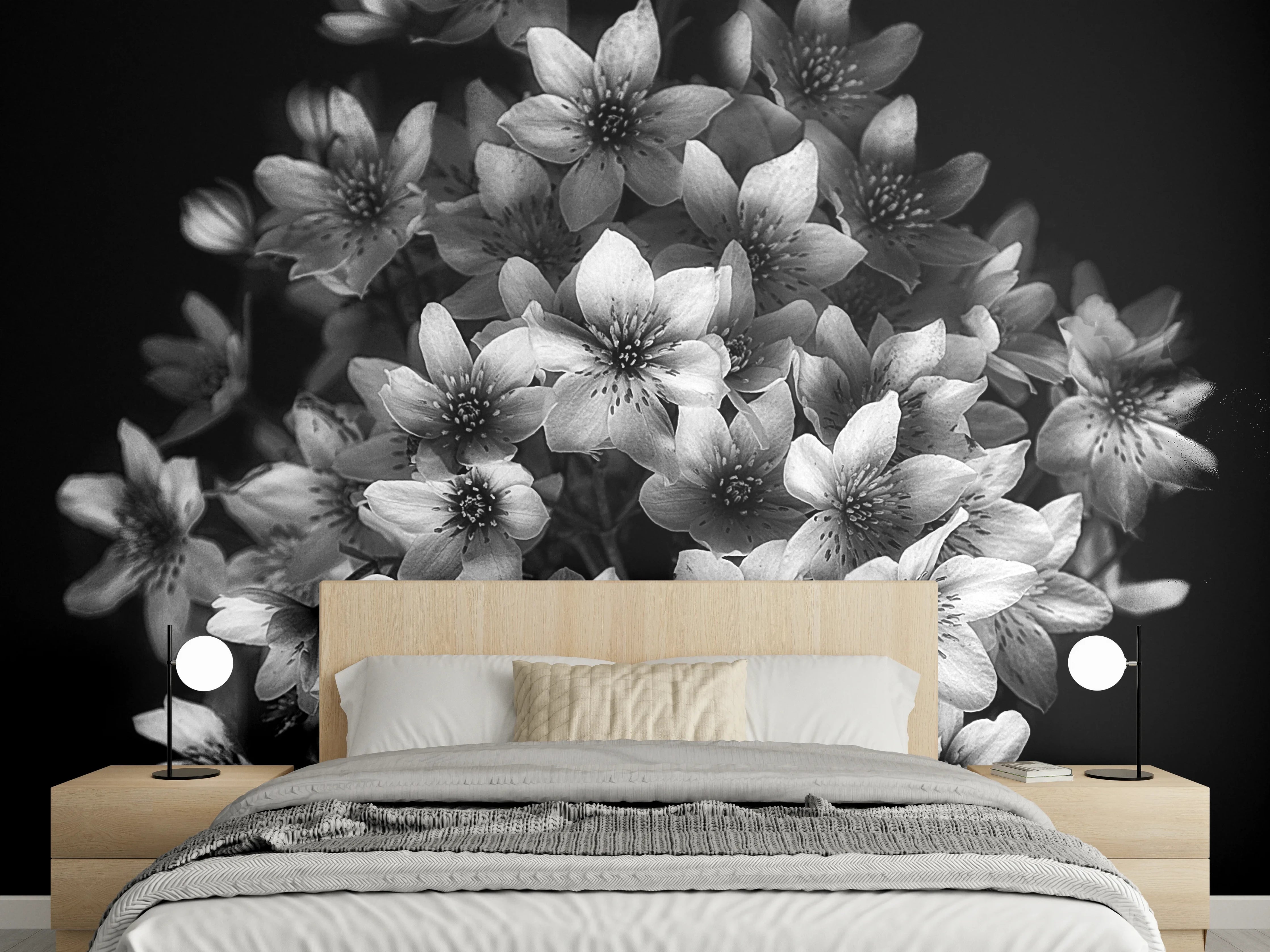 Wandverkleidung Schlafzimmer - Schwarz-weiße Blütenpracht Fotografie