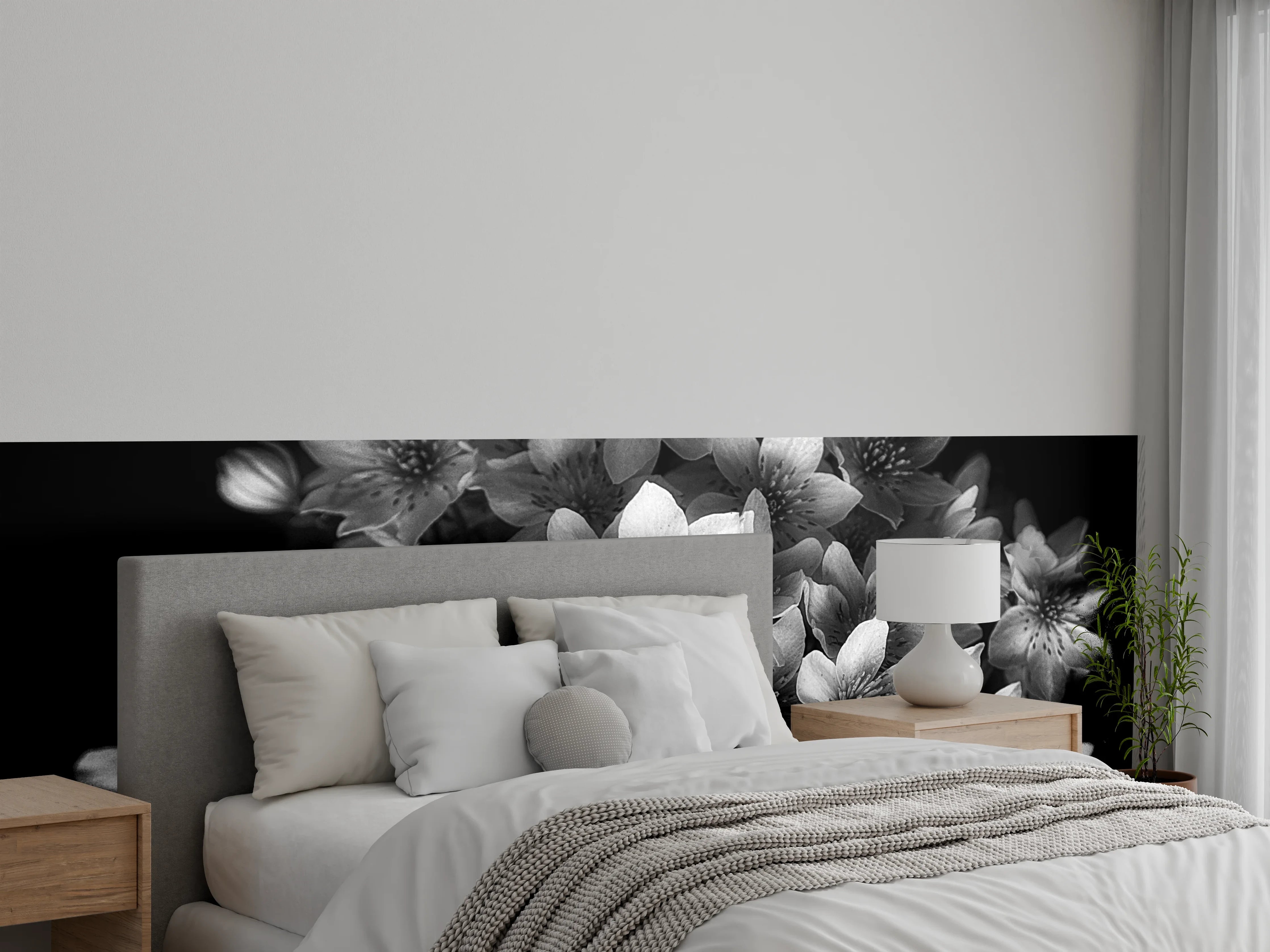 Wandverkleidung Schlafzimmer - Schwarz-weiße Blütenpracht Fotografie