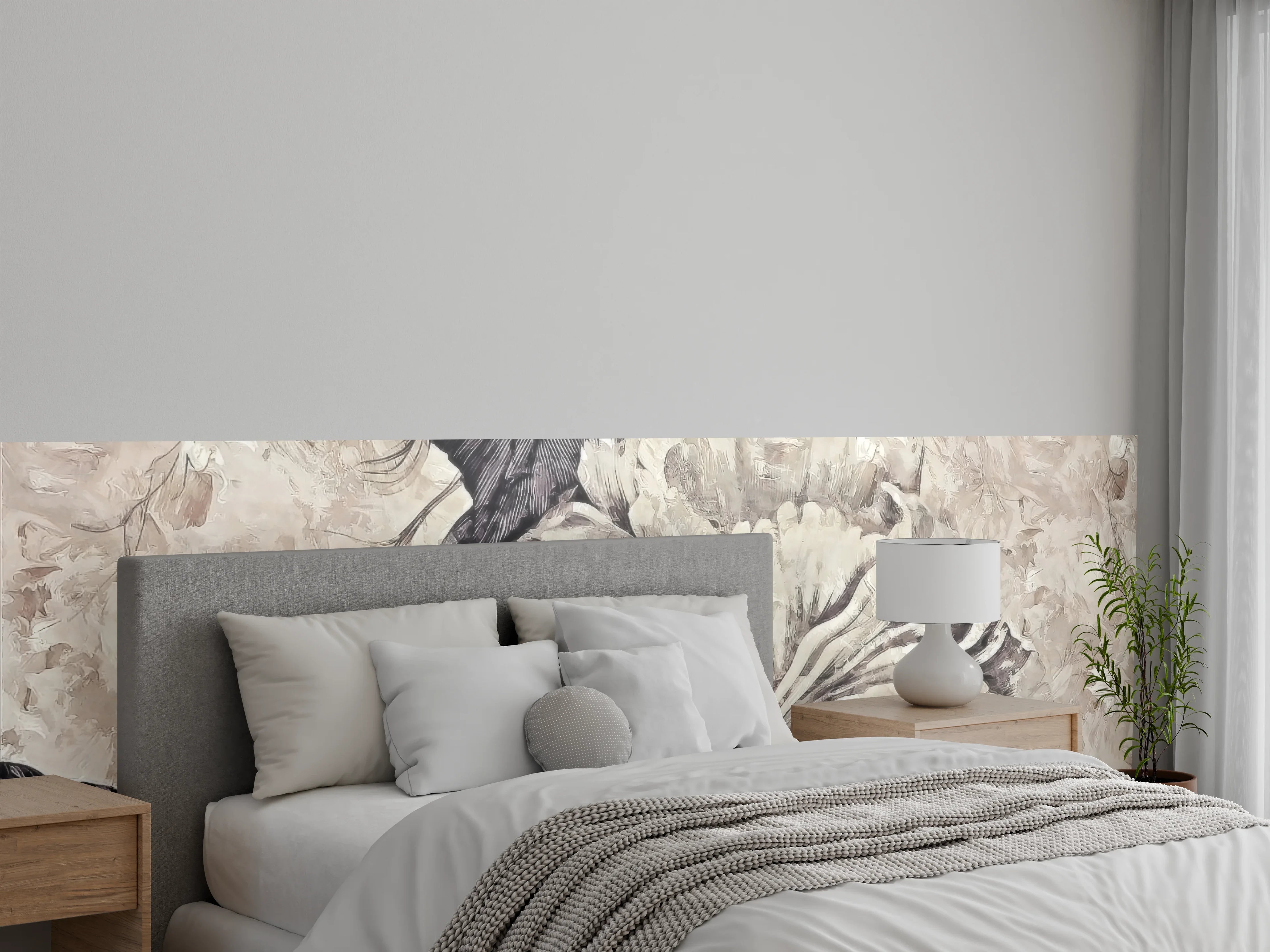 Wandverkleidung Schlafzimmer - Schwarz-weiße Blumen-Malerei Tapete