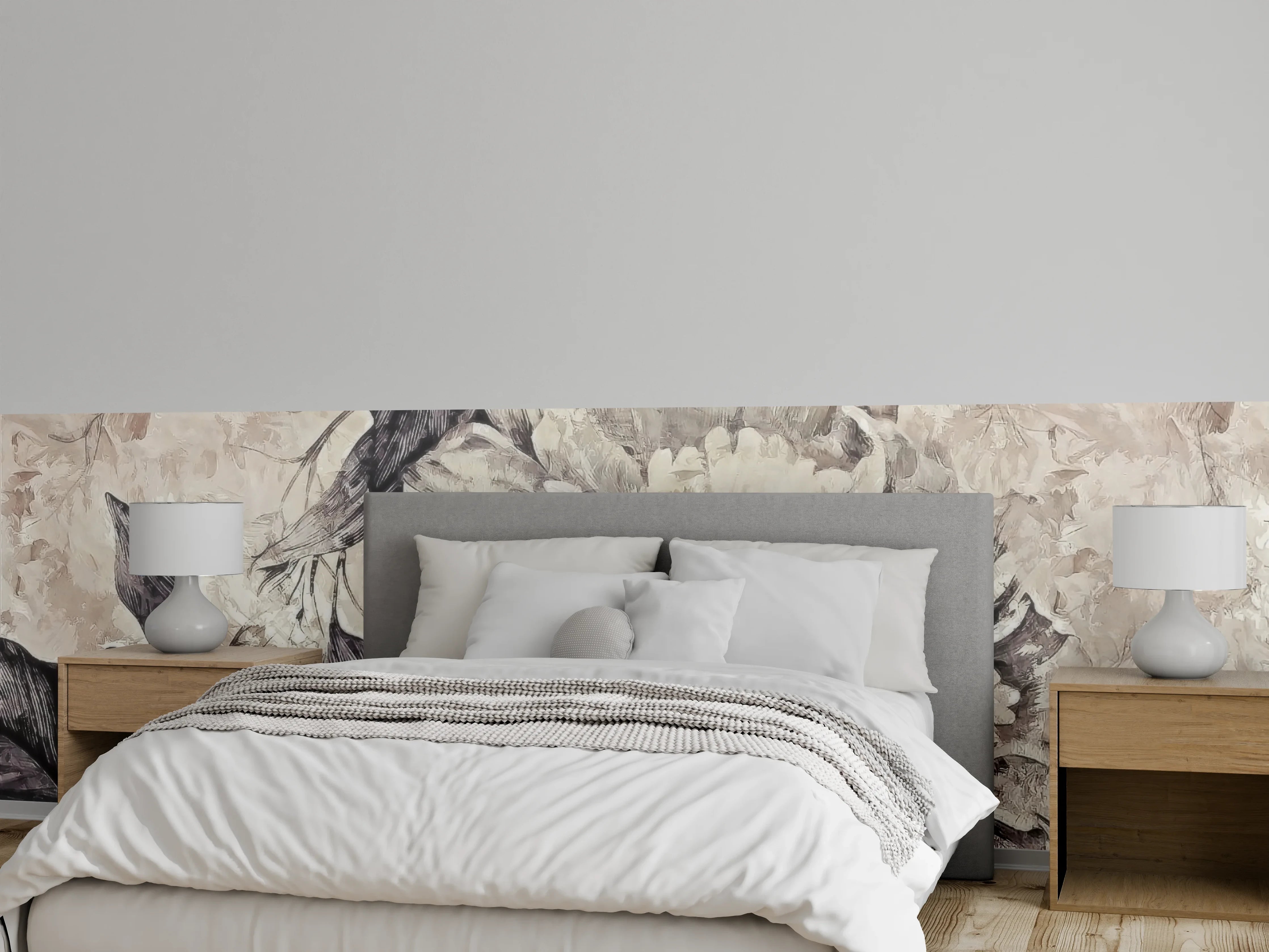 Wandverkleidung Schlafzimmer - Schwarz-weiße Blumen-Malerei Tapete