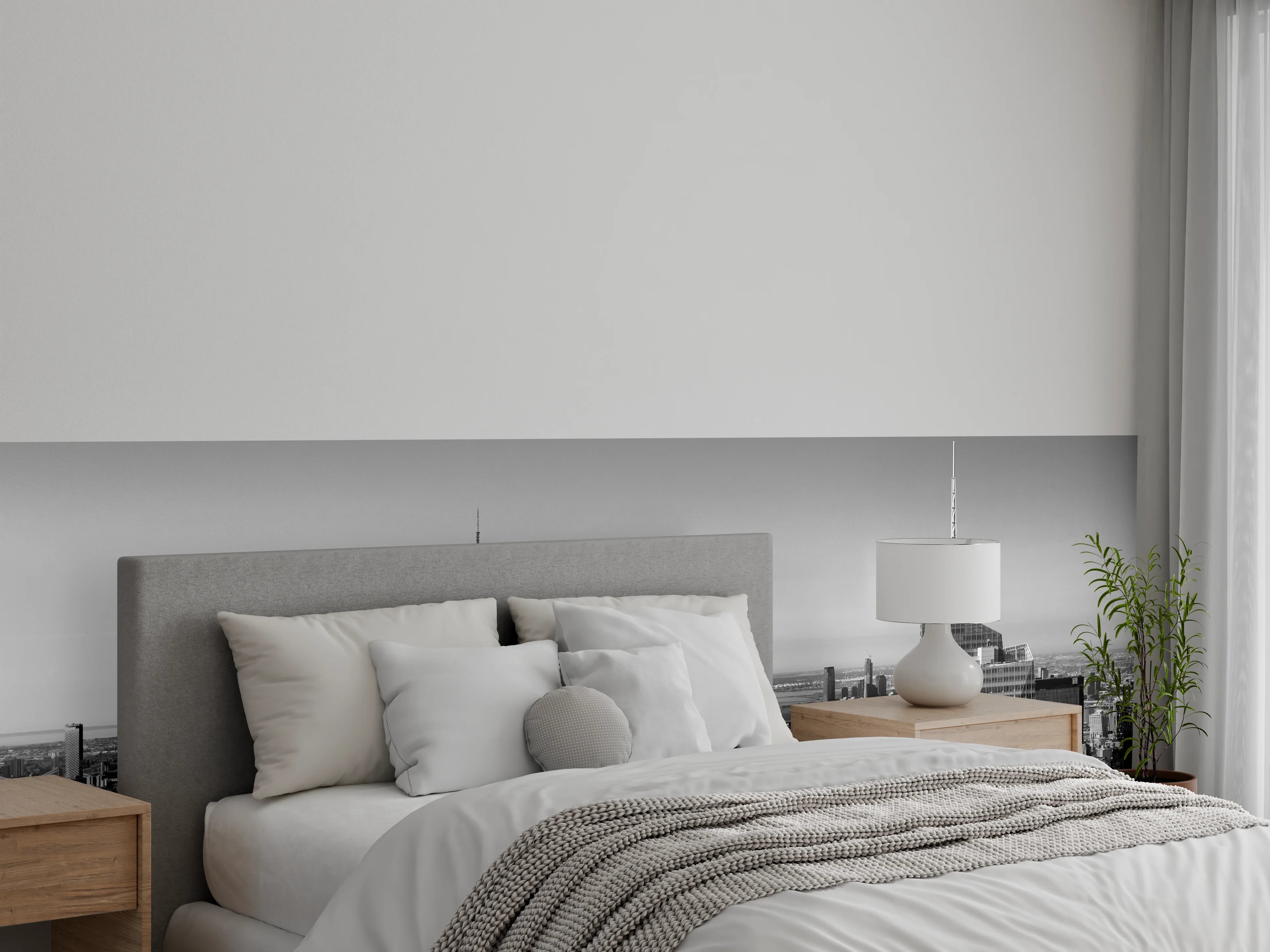 Wandverkleidung Schlafzimmer - Schwarz-weiße Skyline New York Wandbild