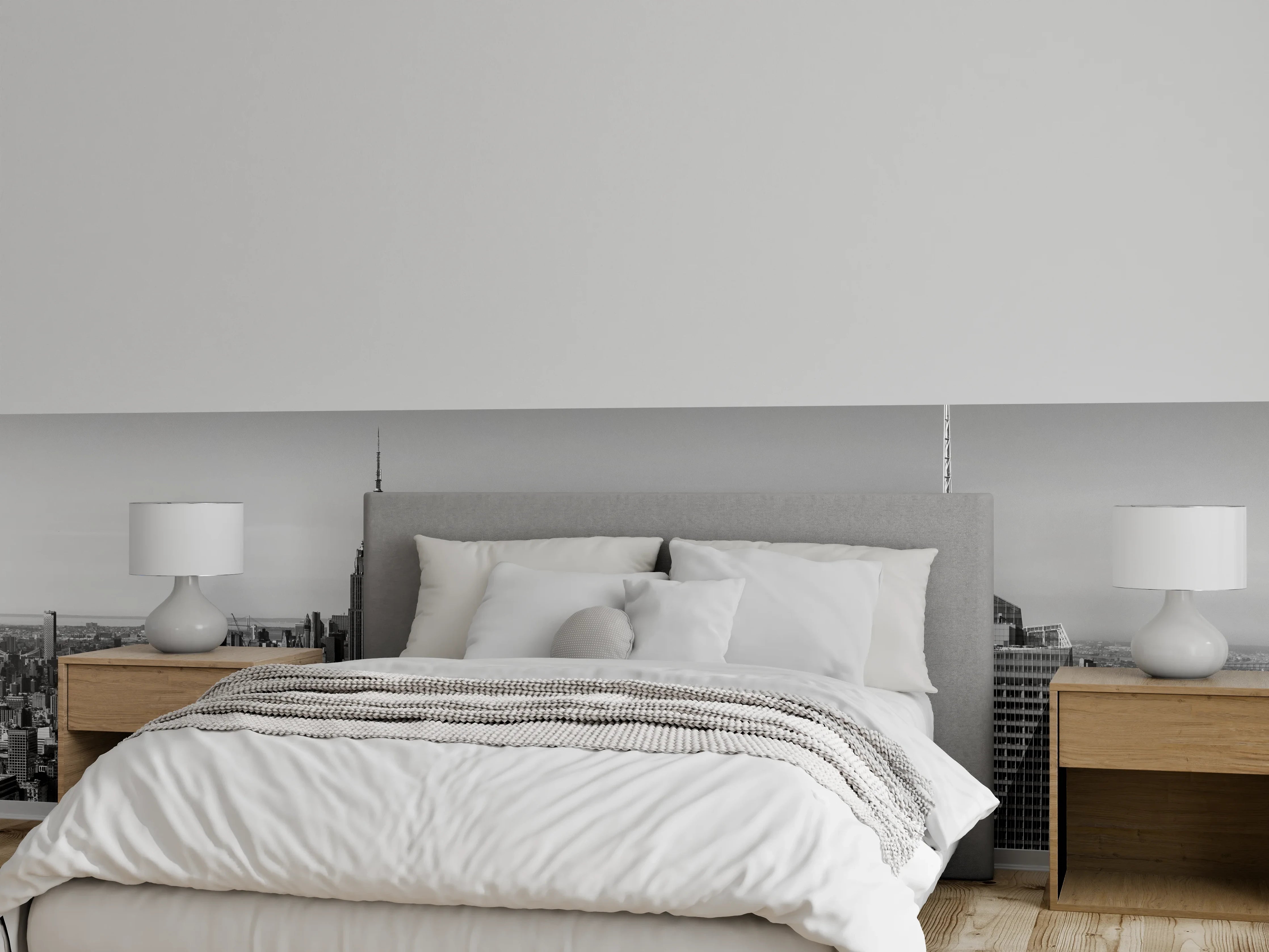 Wandverkleidung Schlafzimmer - Schwarz-weiße Skyline New York Wandbild