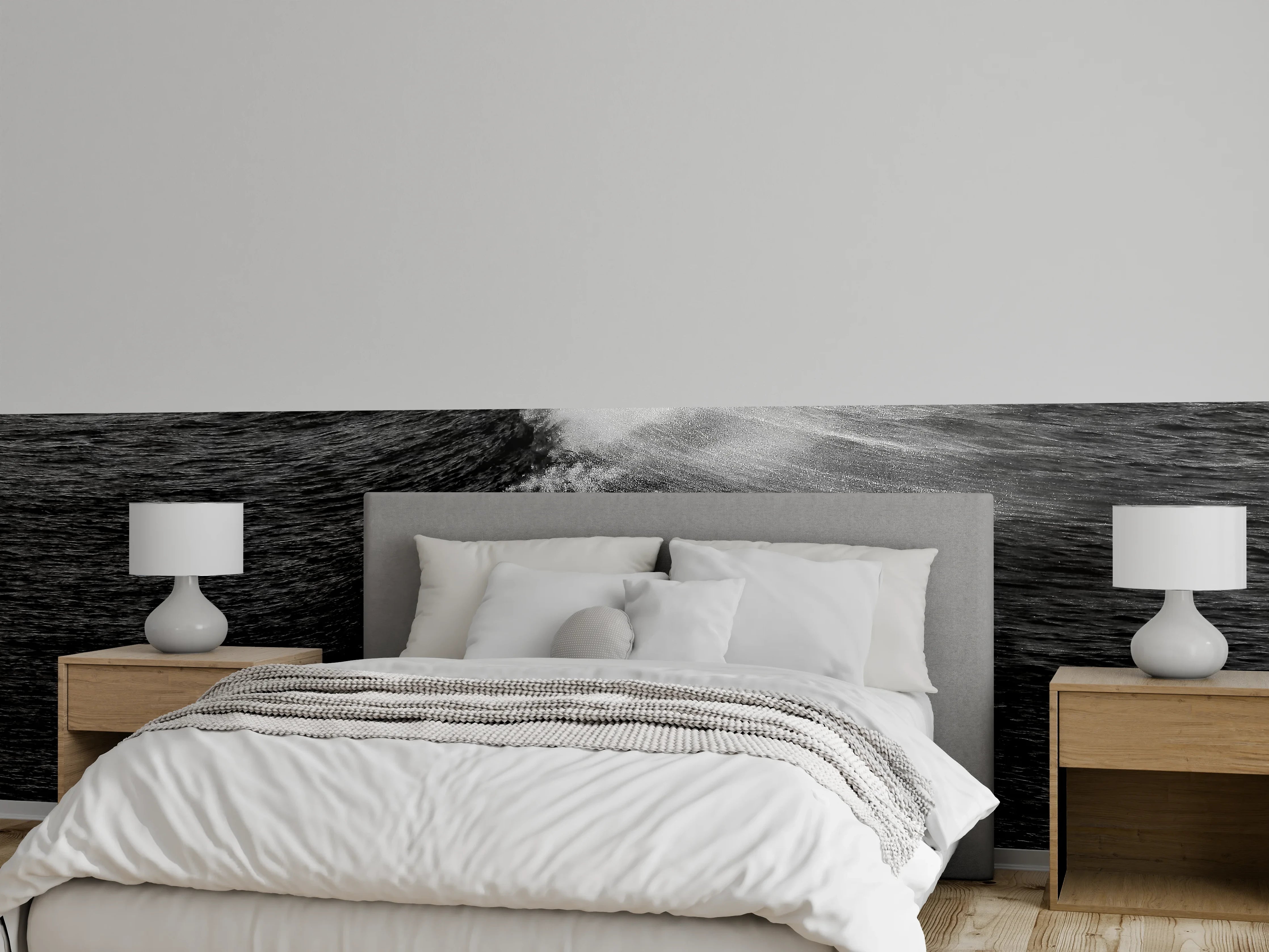 Wandverkleidung Schlafzimmer - Schwarz-weiße Wellenbewegung Fotokunst