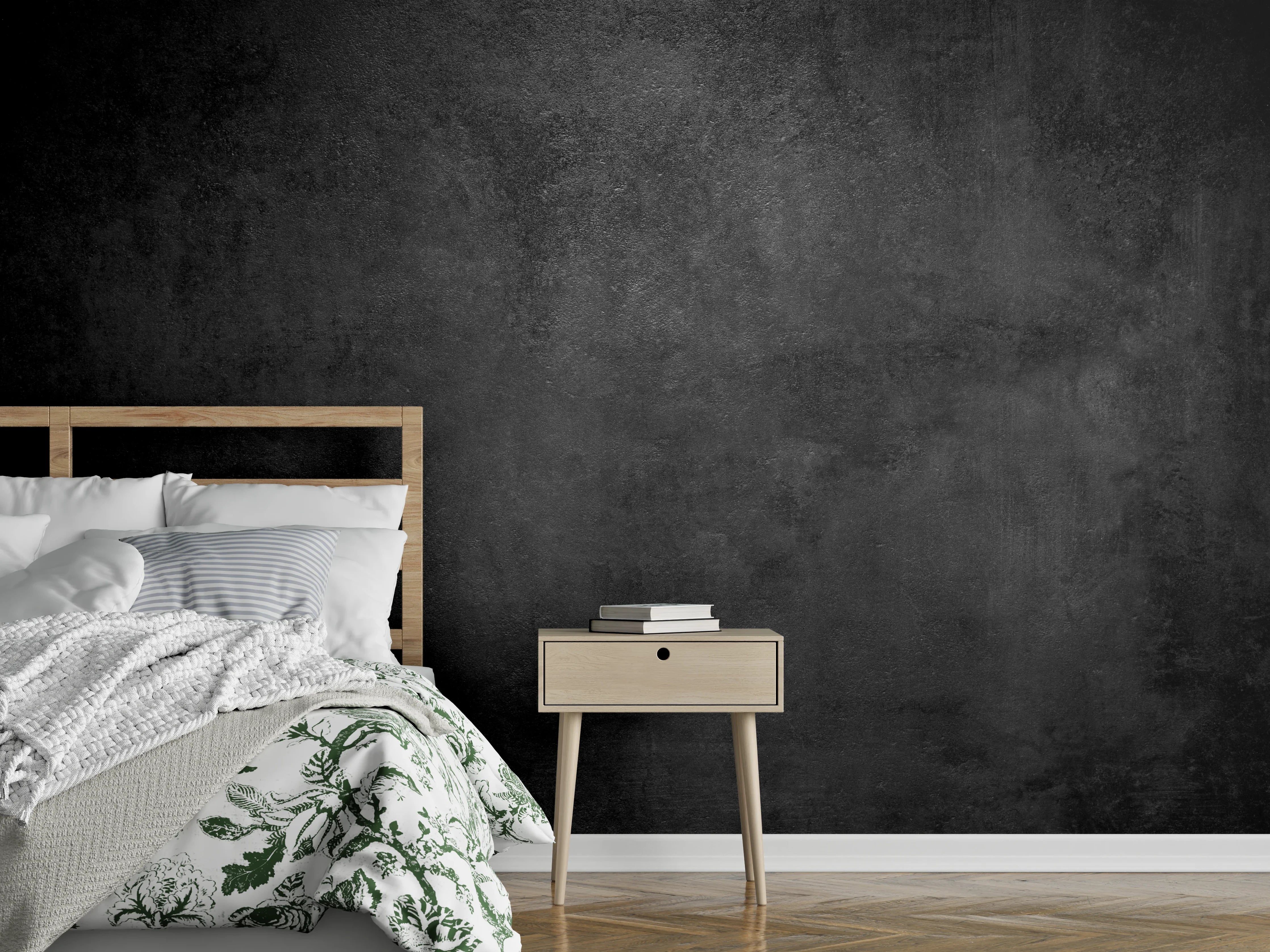 Wandverkleidung Schlafzimmer - Schwarze Betonoptik – moderne Wandgestaltung
