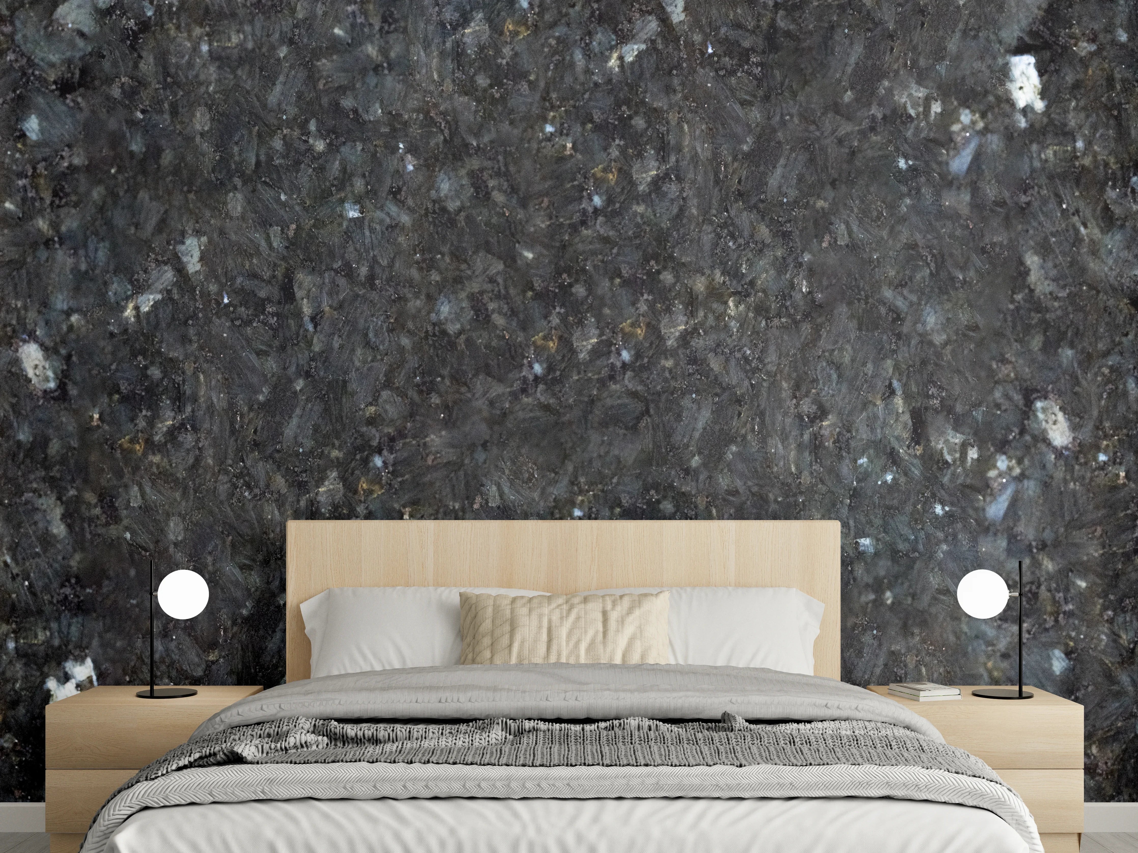 Wandverkleidung Schlafzimmer - Schwarze Granitwand