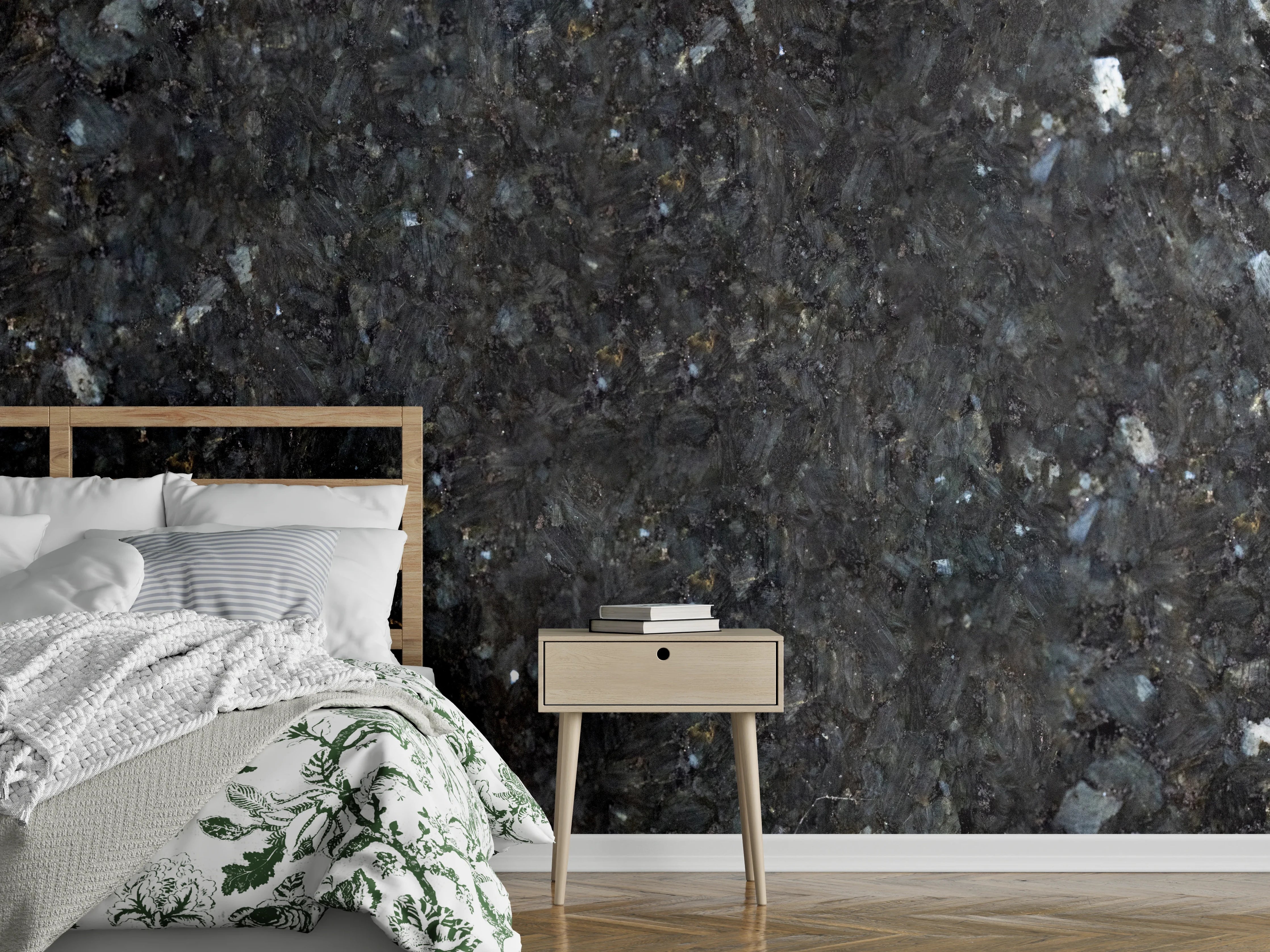 Wandverkleidung Schlafzimmer - Schwarze Granitwand