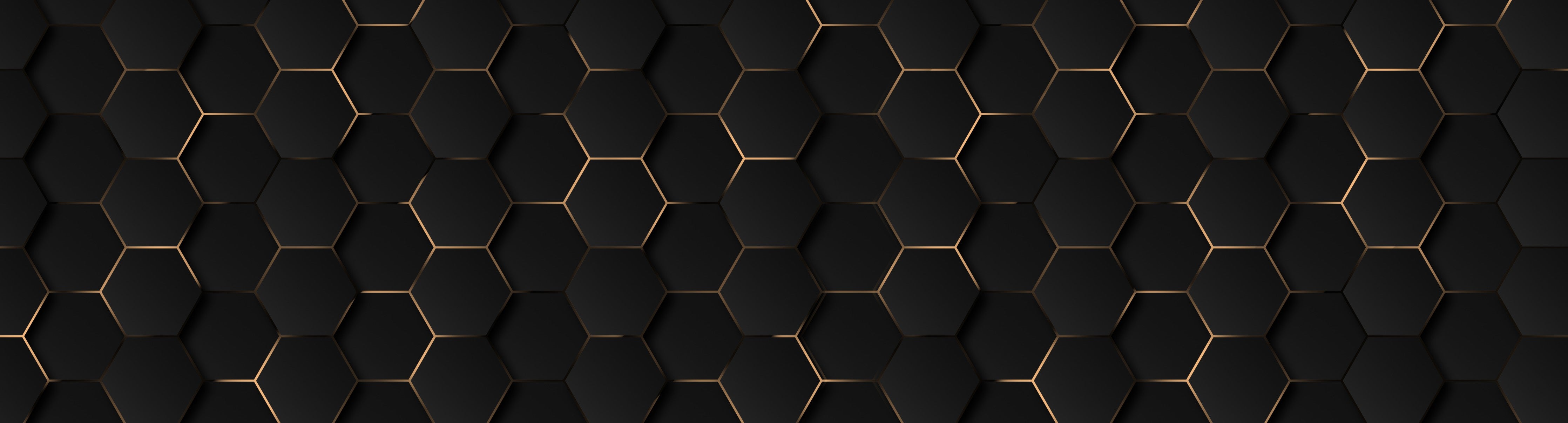 Wandverkleidung Schlafzimmer-Schwarze Hexagonale Oberfläche mit Goldakzenten
