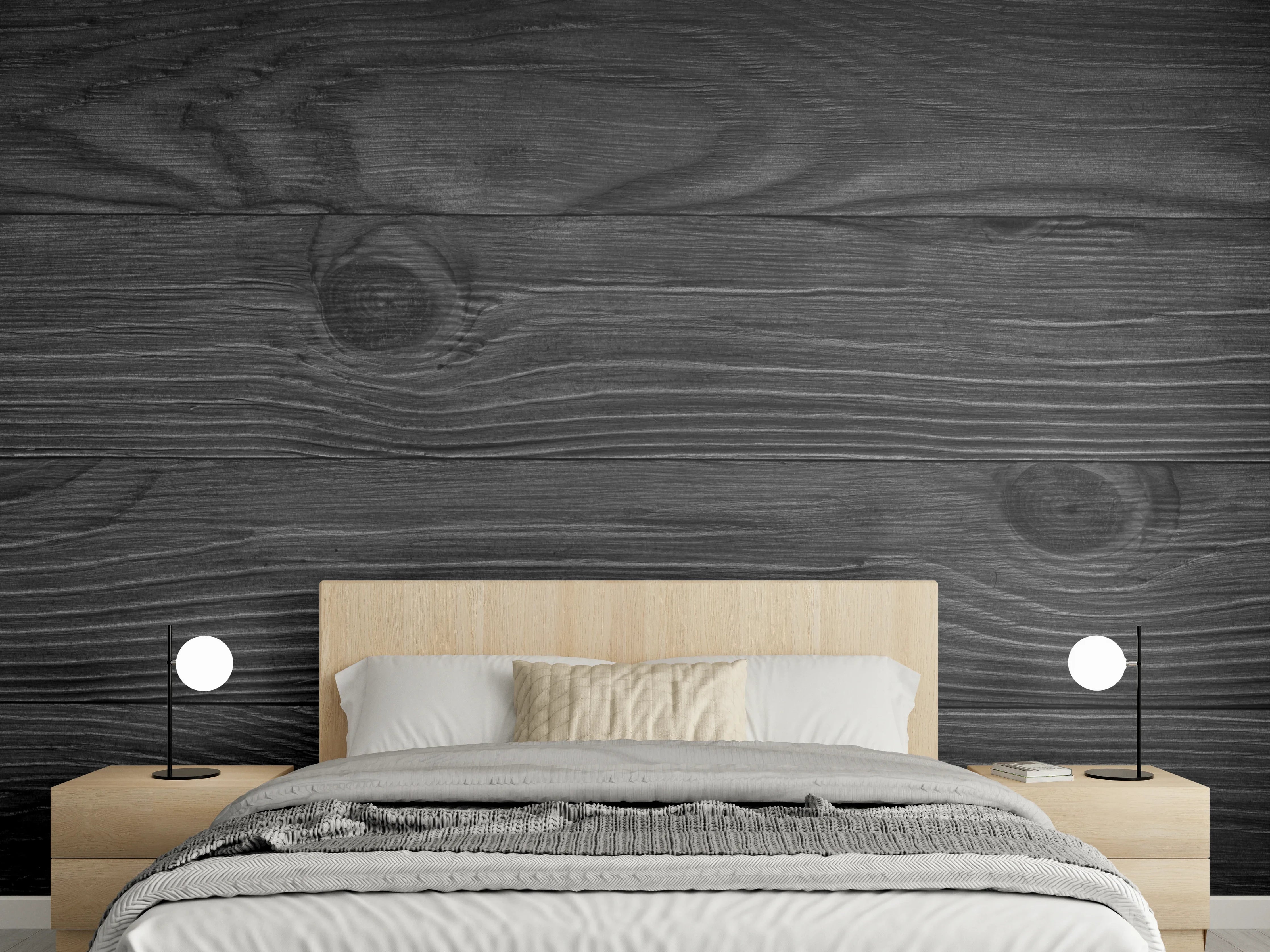 Wandverkleidung Schlafzimmer - Schwarze Holzwand mit dunkler Maserung