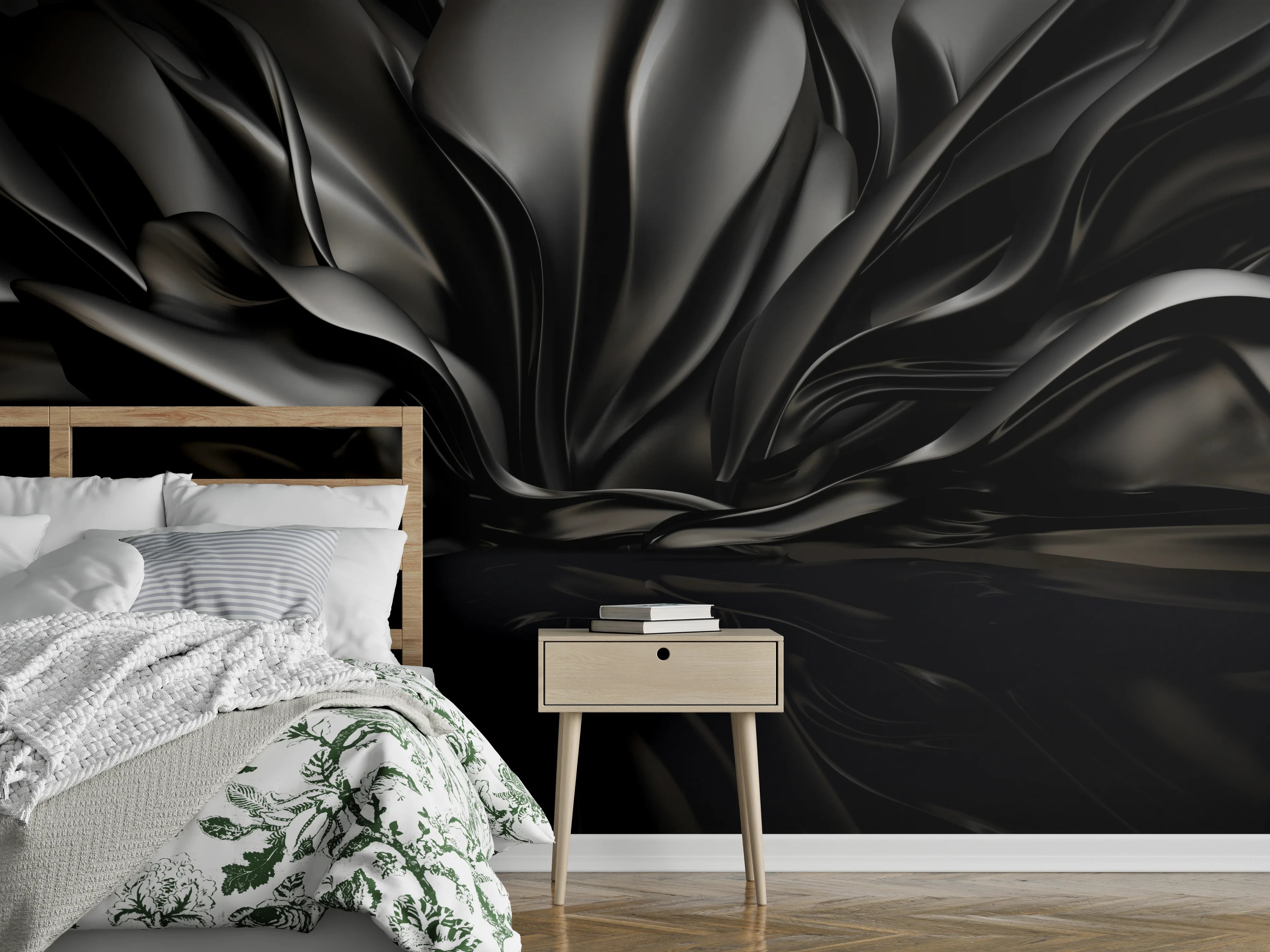 Wandverkleidung Schlafzimmer - Schwarze Metall-Textur abstrakt