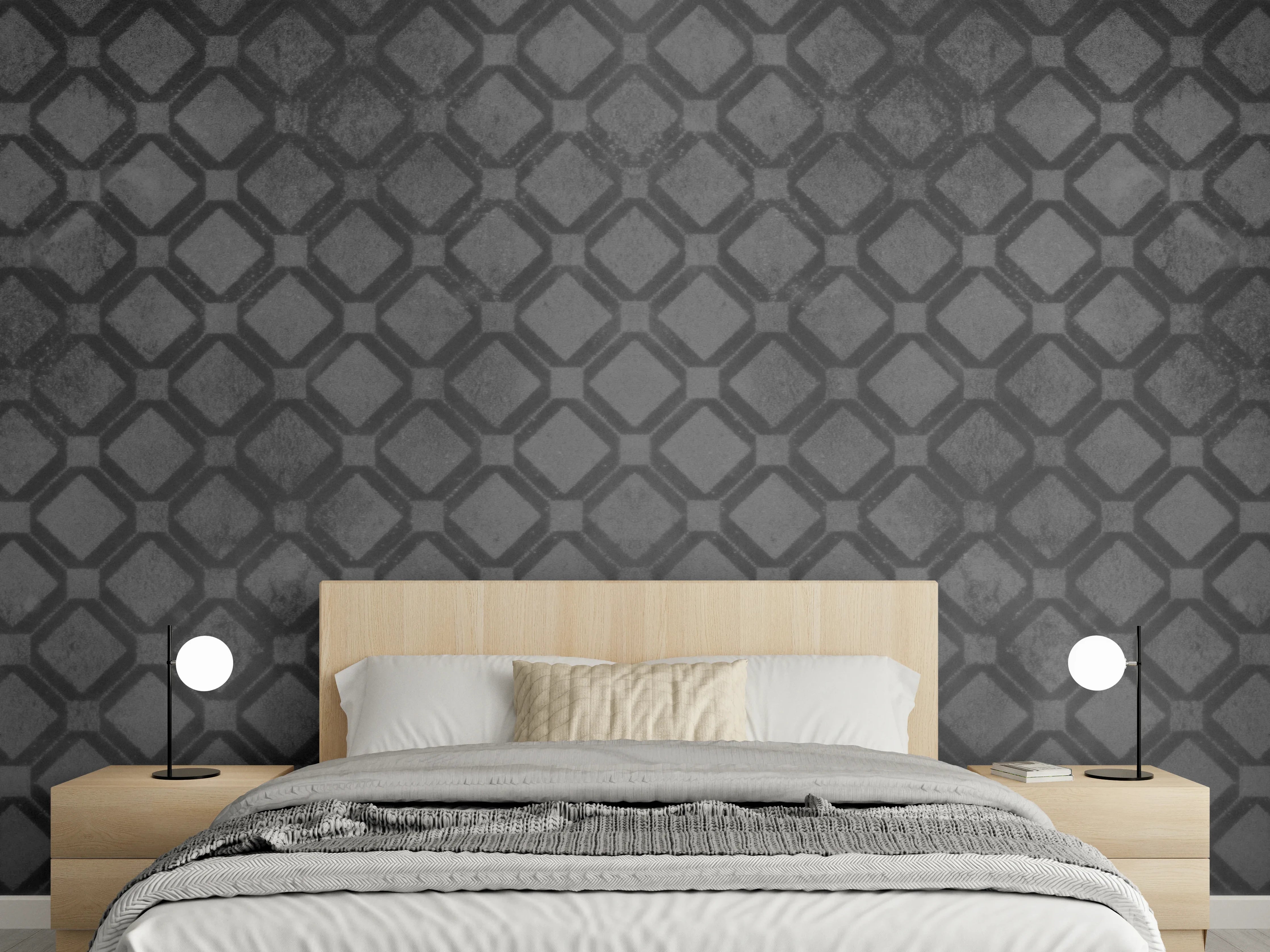 Wandverkleidung Schlafzimmer - Schwarze Raute Muster