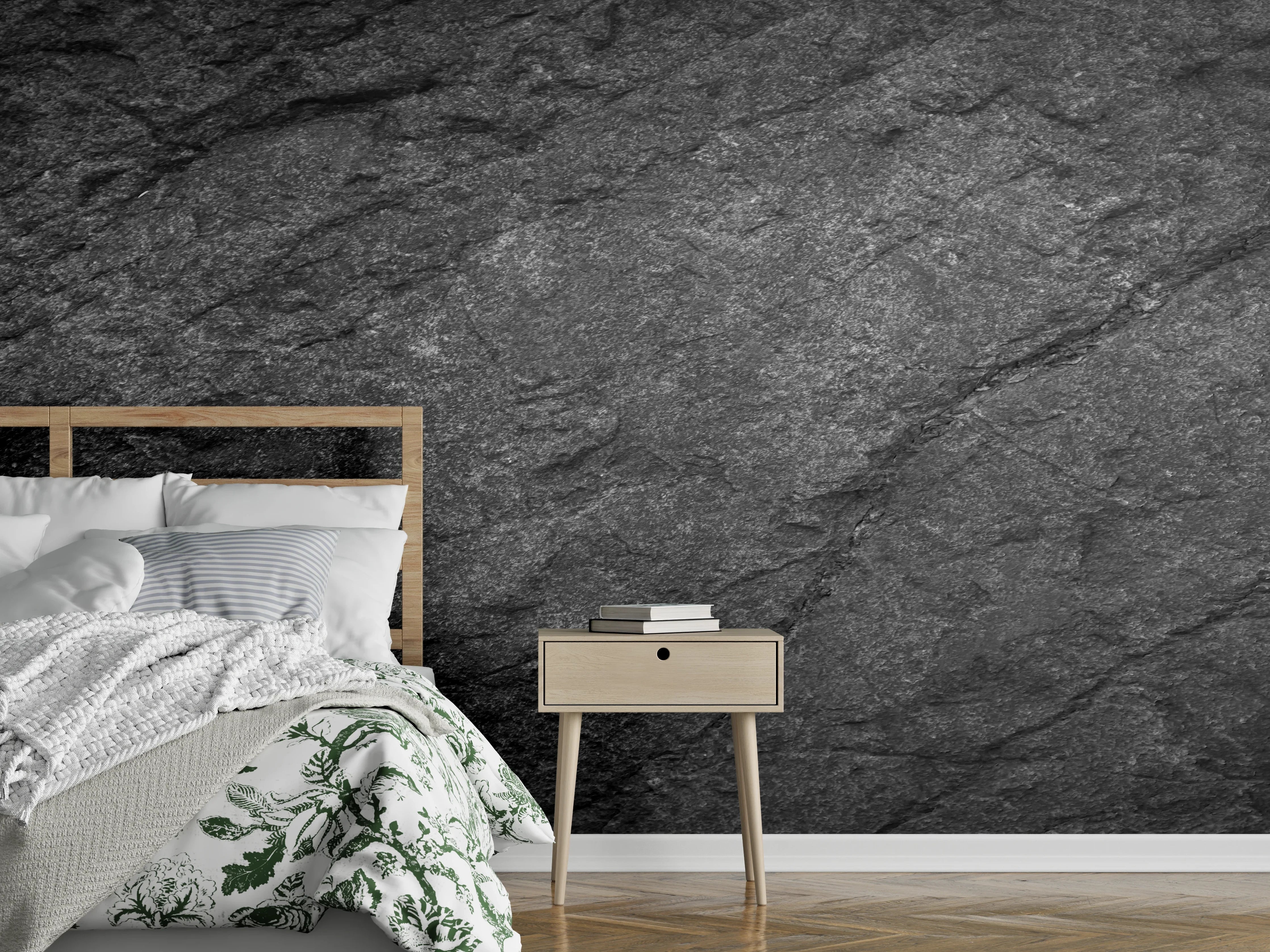 Wandverkleidung Schlafzimmer - Schwarze Schieferplatte