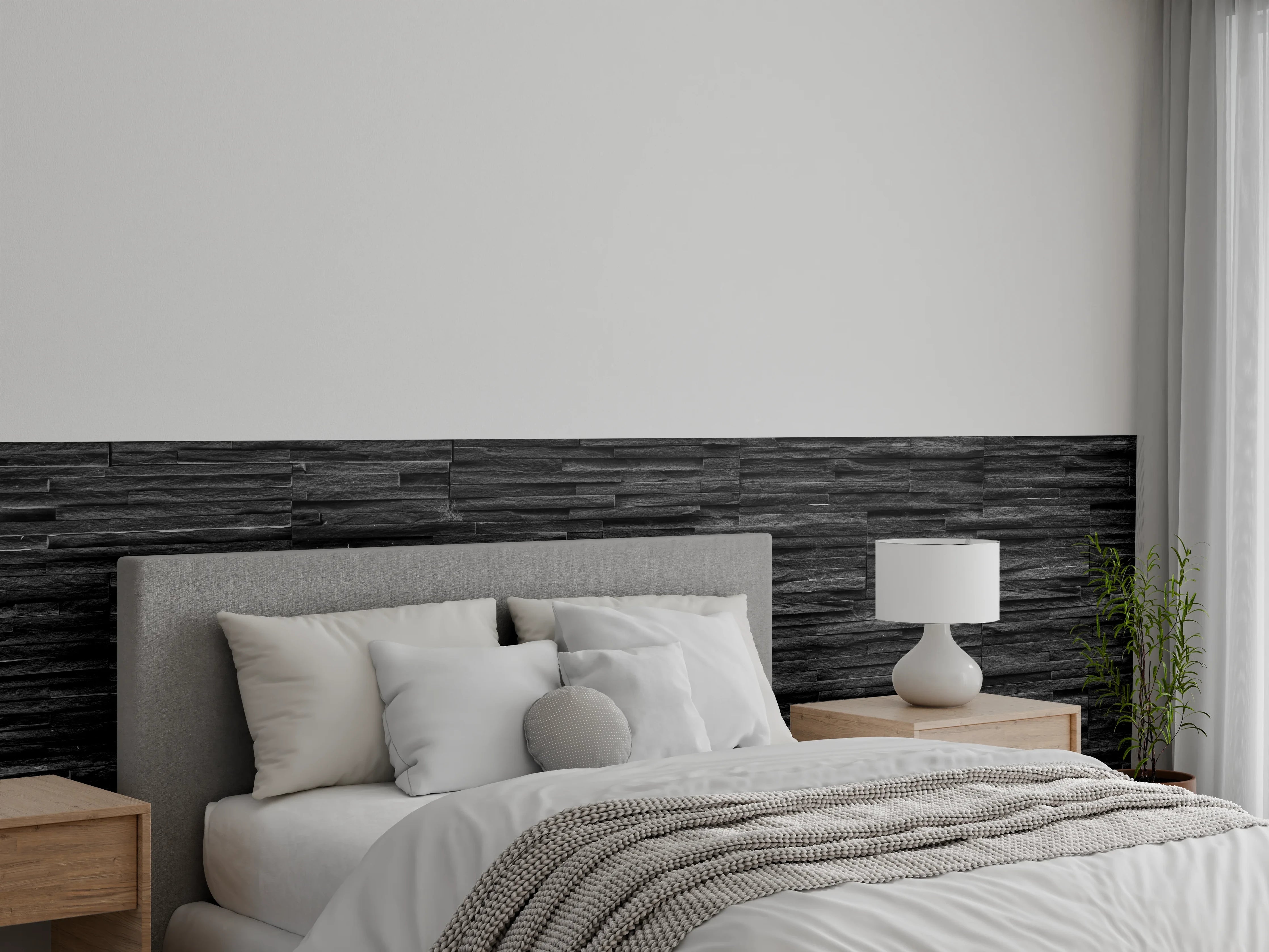 Wandverkleidung Schlafzimmer - Schwarze Schieferstein-Mauer