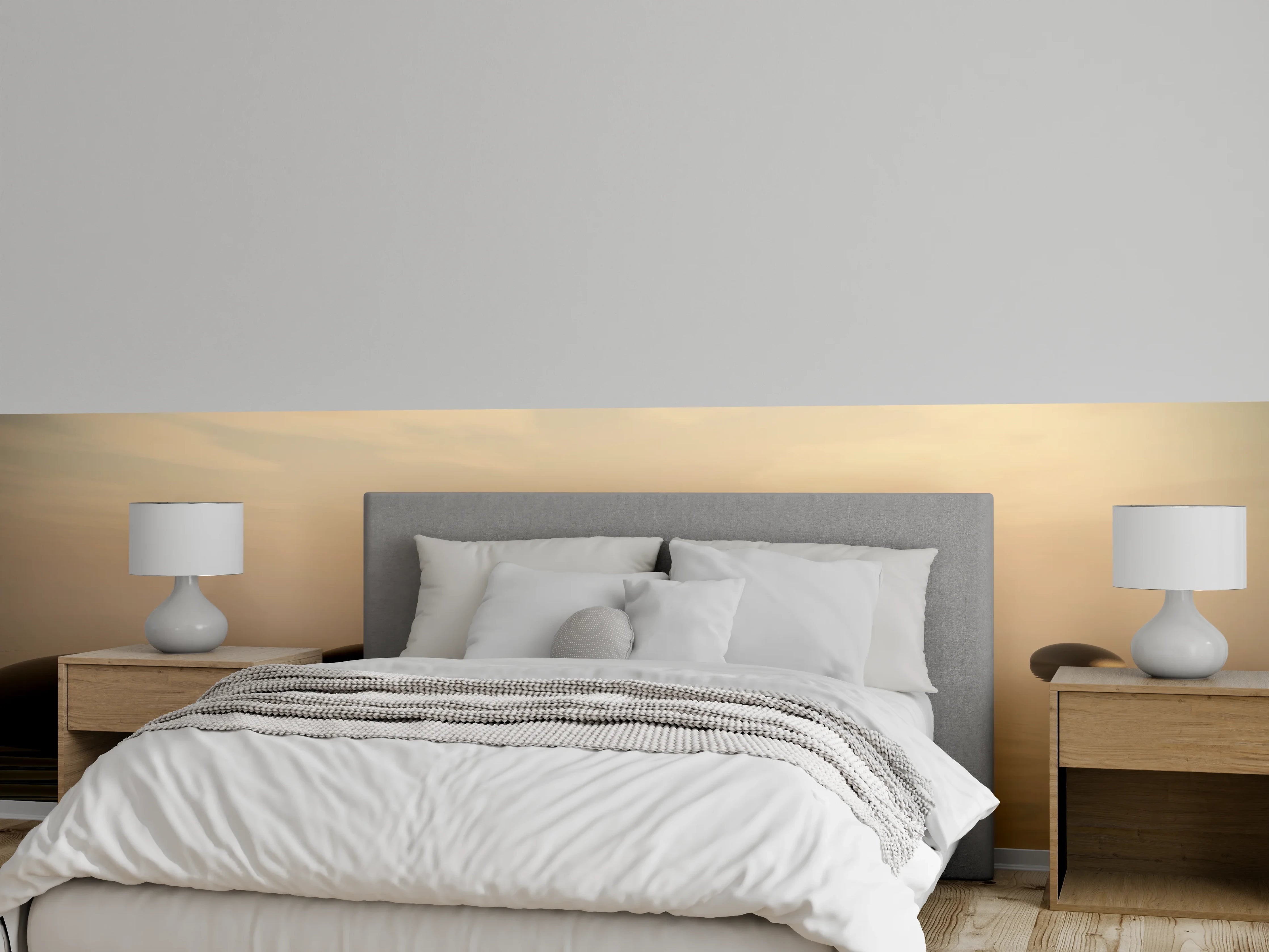 Wandverkleidung Schlafzimmer - Schwarze Zen-Steine auf ruhigem Beige
