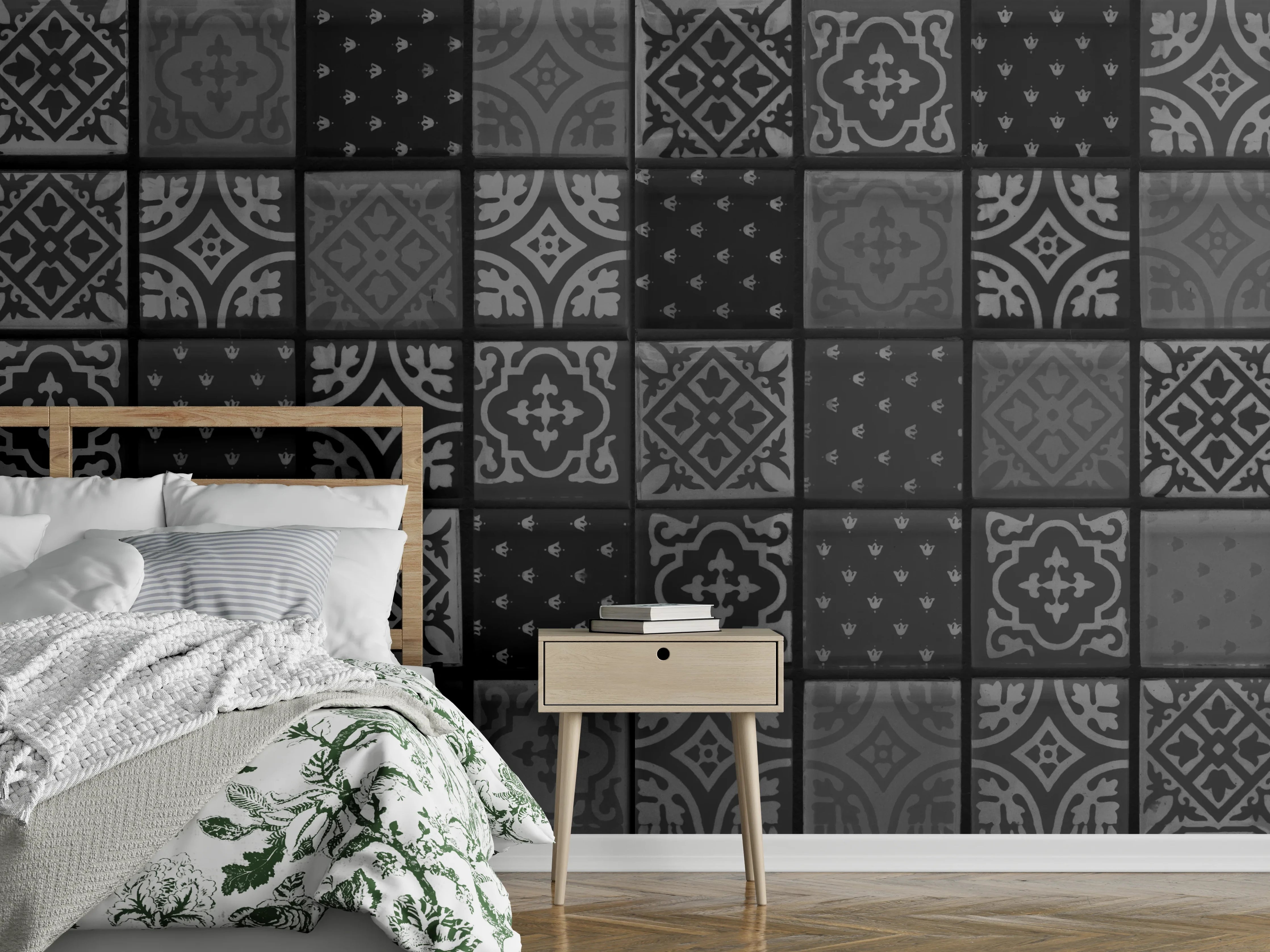 Wandverkleidung Schlafzimmer - Schwarze anthrazit Fliesen