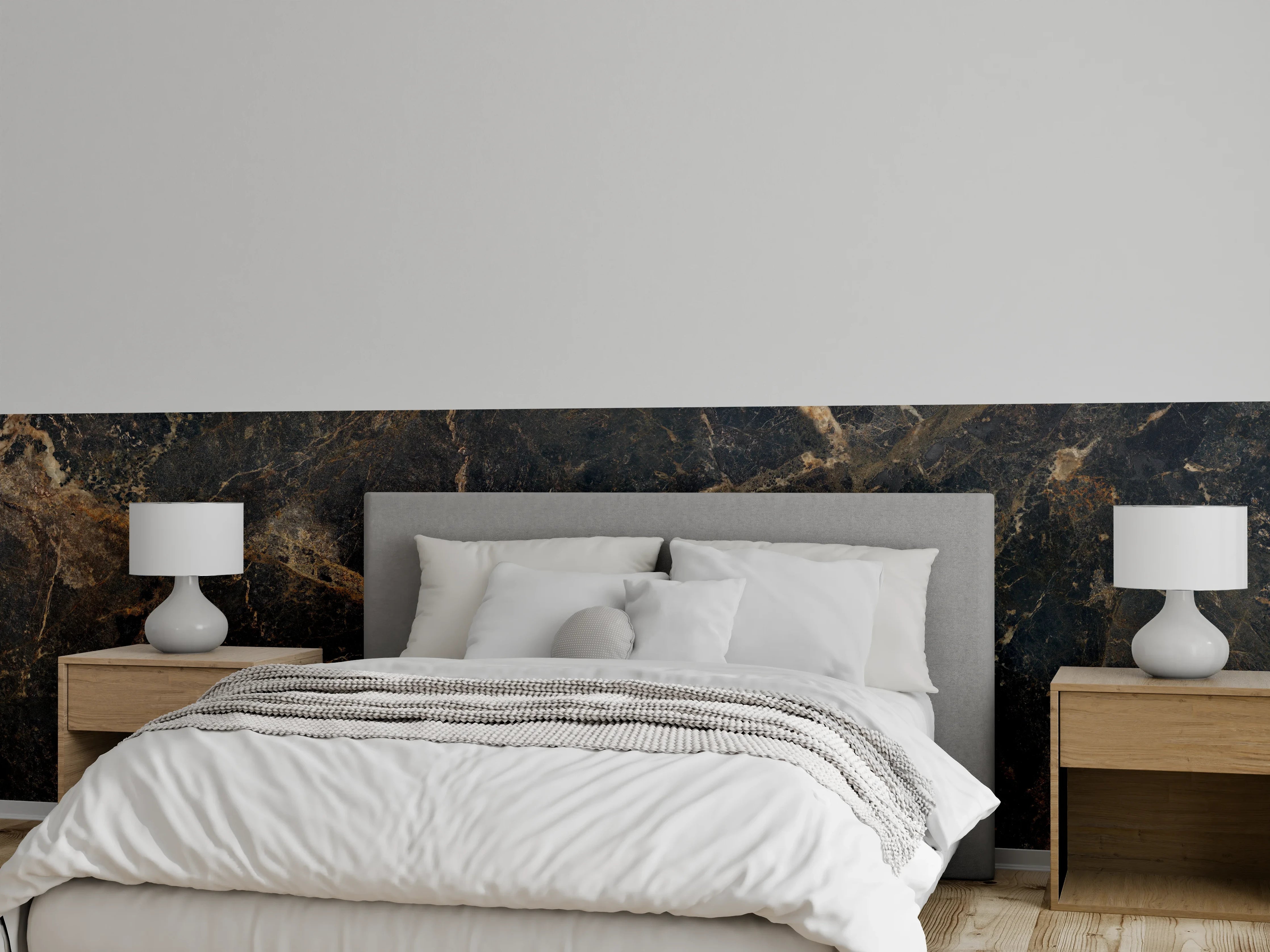 Wandverkleidung Schlafzimmer - Schwarze edle Marmortextur