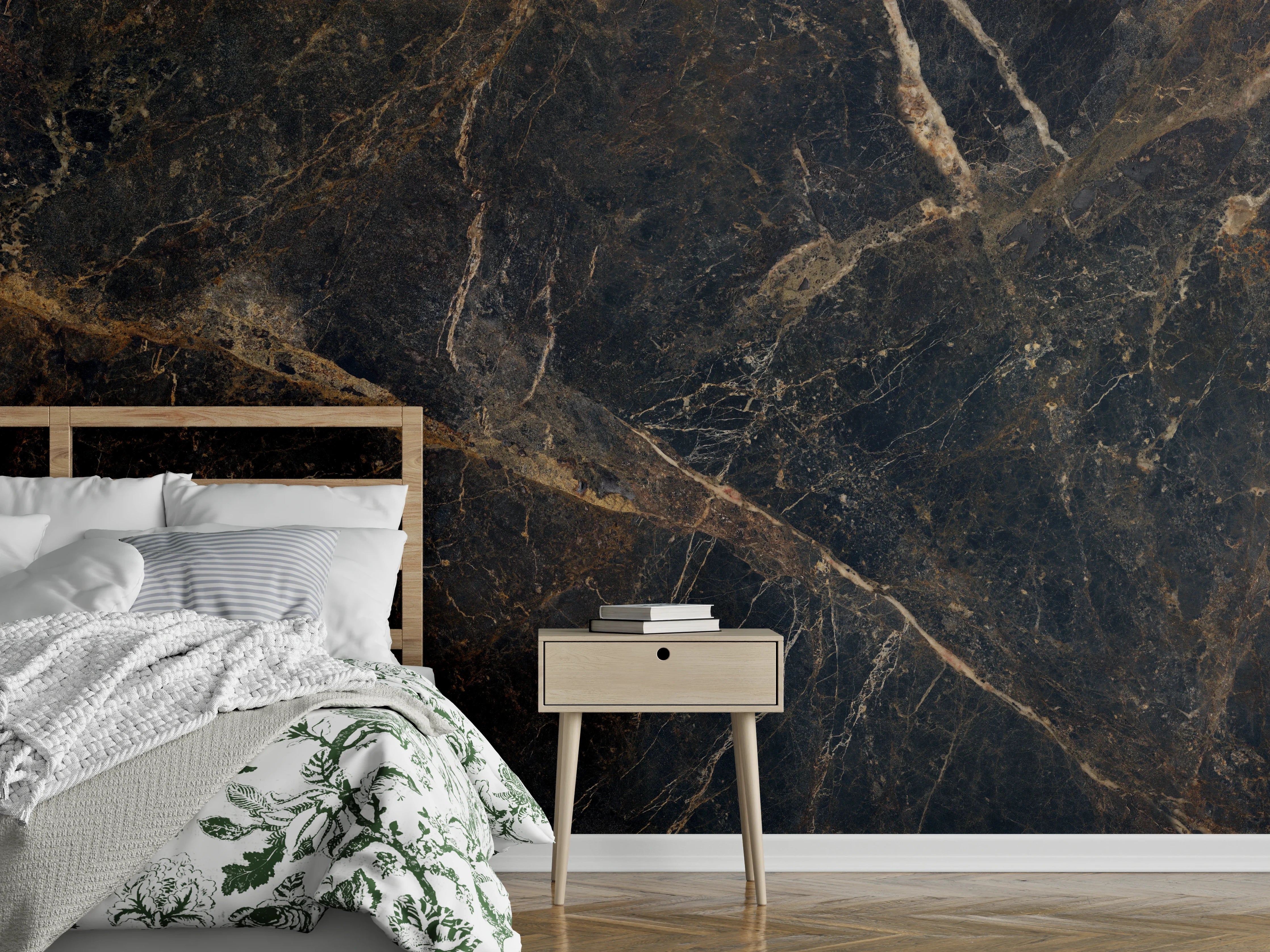 Wandverkleidung Schlafzimmer - Schwarze edle Marmortextur