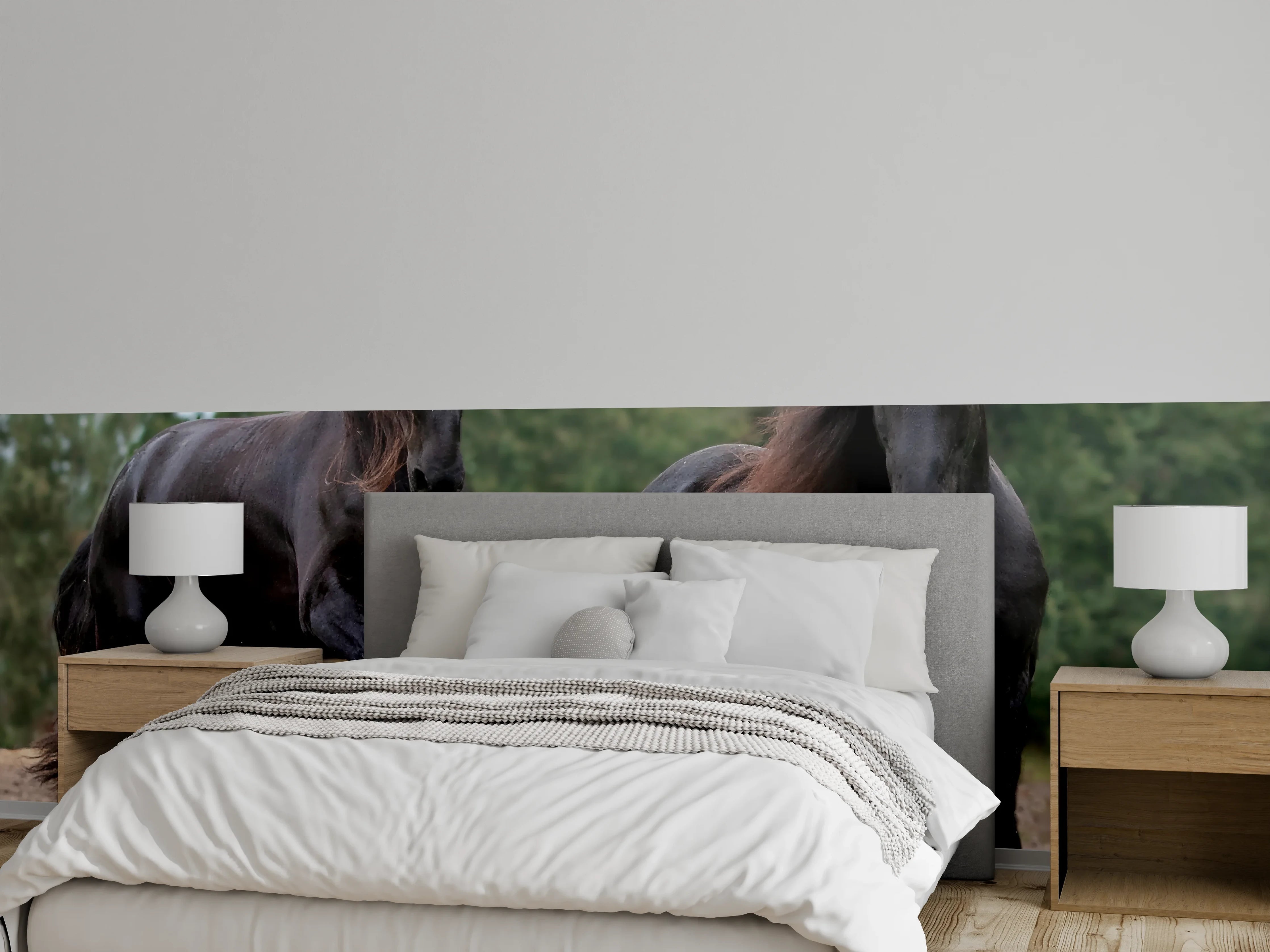 Wandverkleidung Schlafzimmer - Schwarze prächtige Friesenpferde